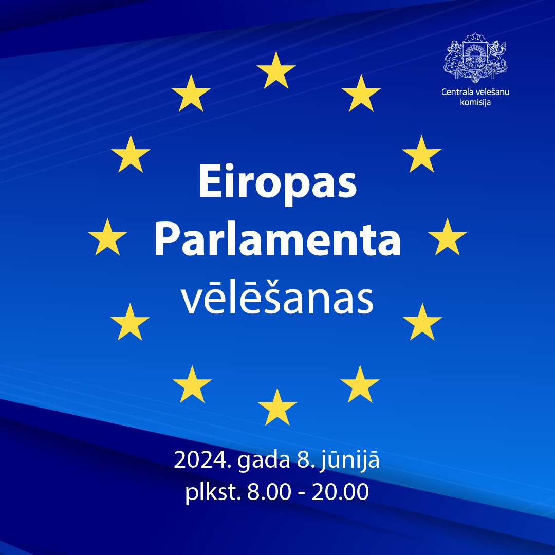 Eiropas savienības karogs ar zvaigznēm un teksts virsū