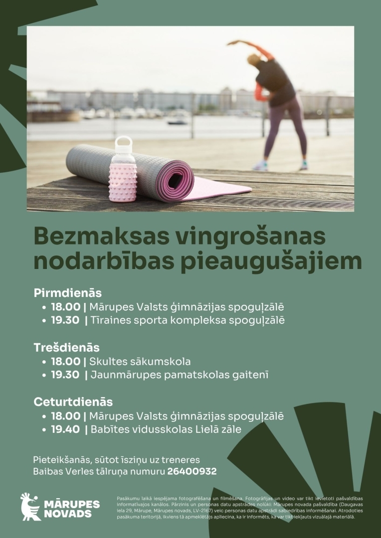 Bezmaksas vingrošanas nodarbības pieaugušajiem 