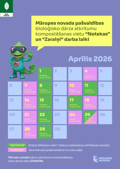 Bioloģisko atkritumu kompostēšanas vietu darba laiks - aprīlis 2026