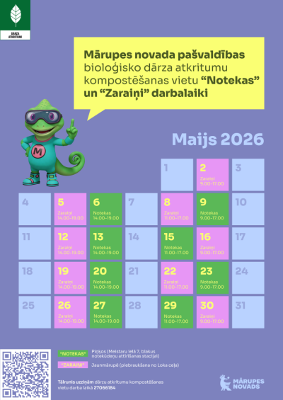 Bioloģisko atkritumu kompostēšanas vietu darba laiks - maijs 2026