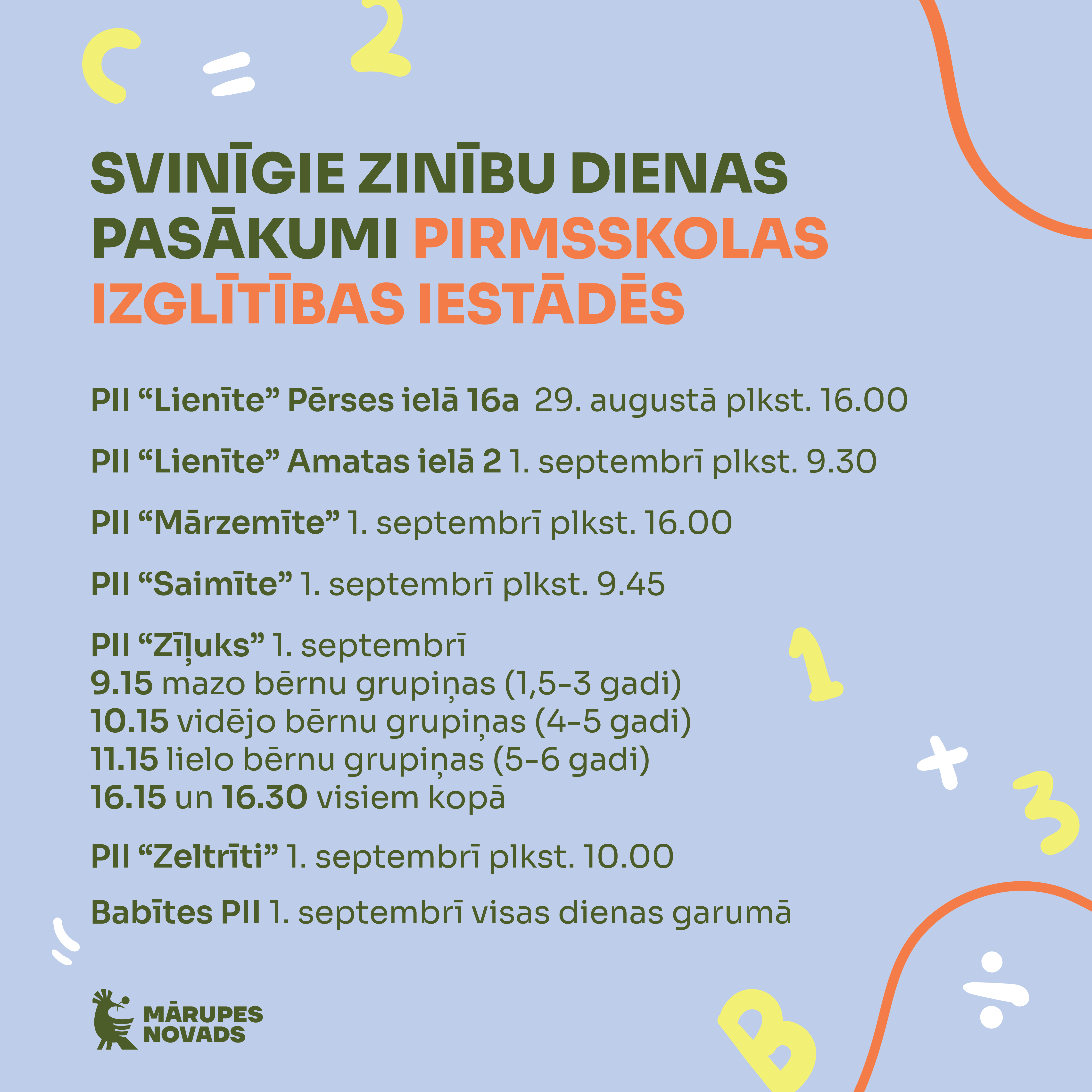 Vizuālis ar zinību dienas pasākumu laikiem