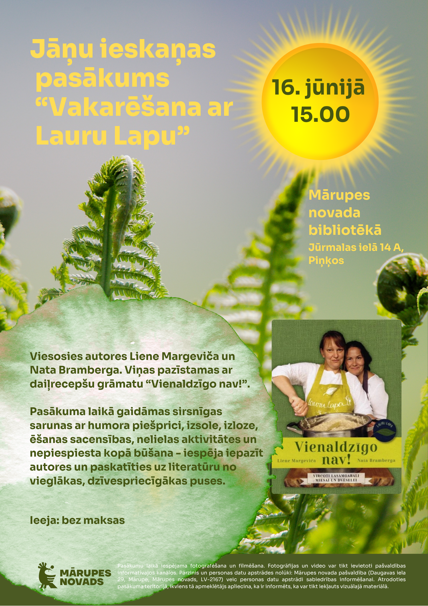 Mārupes novada bibliotēka aicina uz Jānu ieskaņas pasākumu "VakarĒŠANA ar Lauru Lapu".
