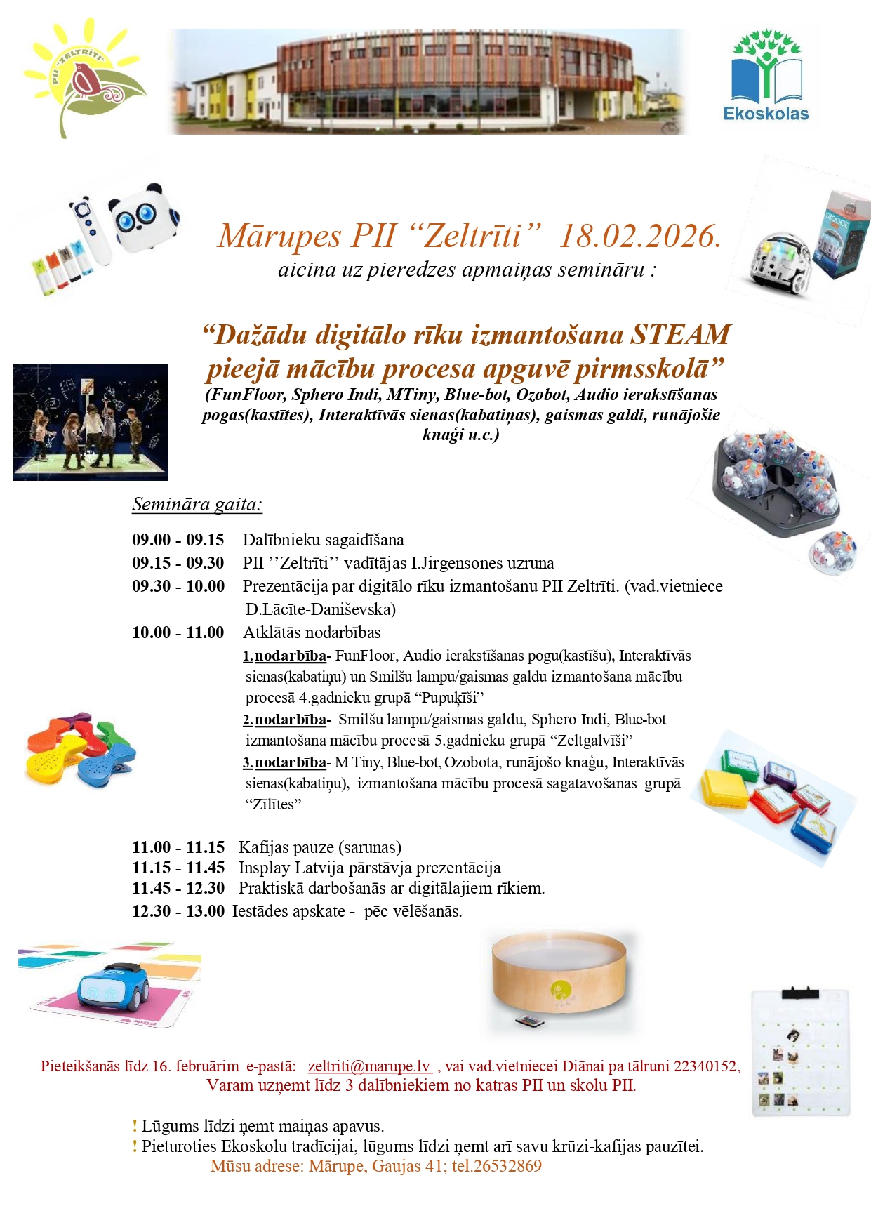 Afiša ar visādiem krāsainiem elementiem un burtiem