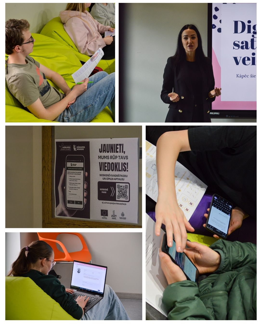 bilžu kolāža ar jauniešiem pasākumos
