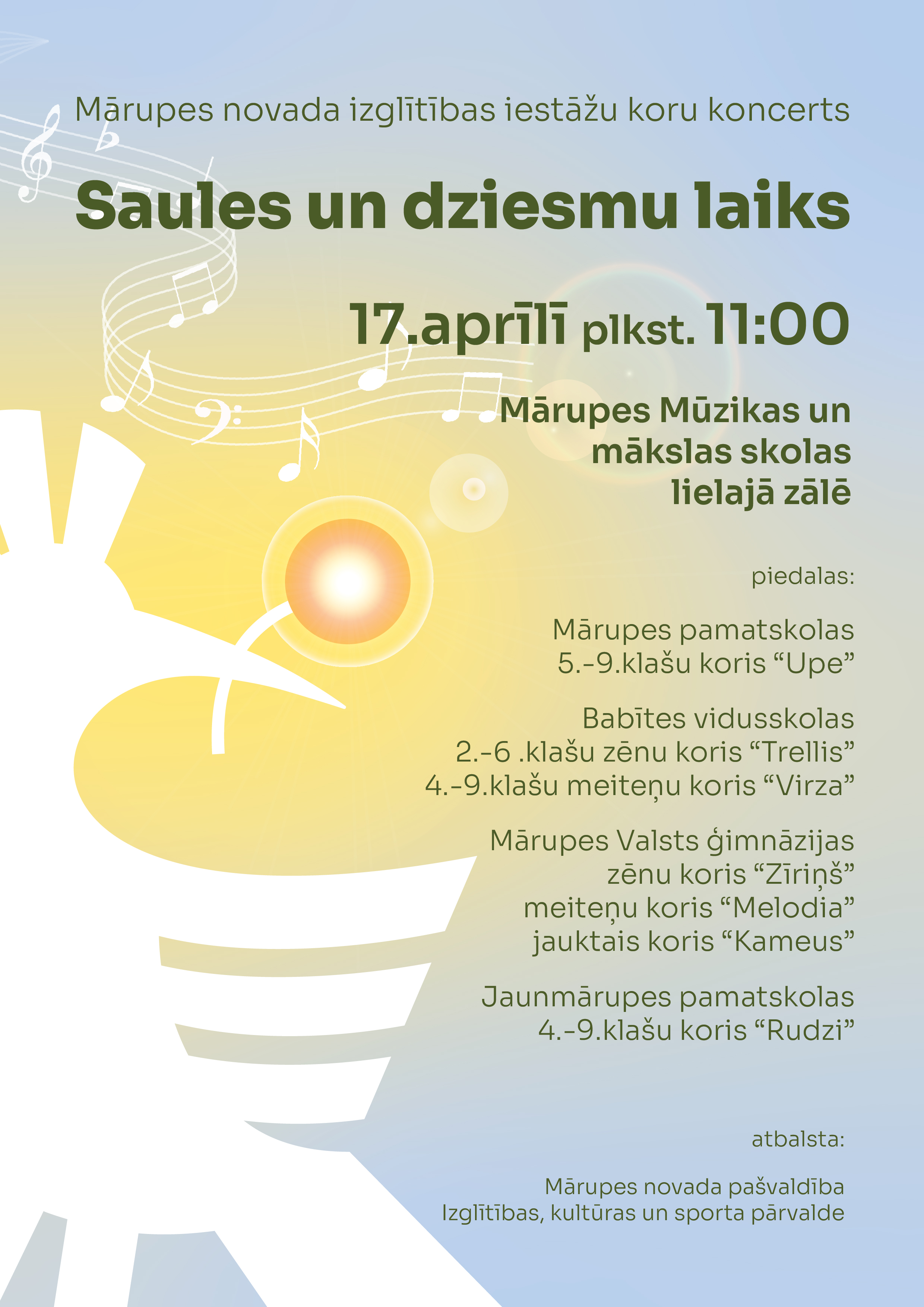 uz gaiši zila fona informācija par kora koncertu