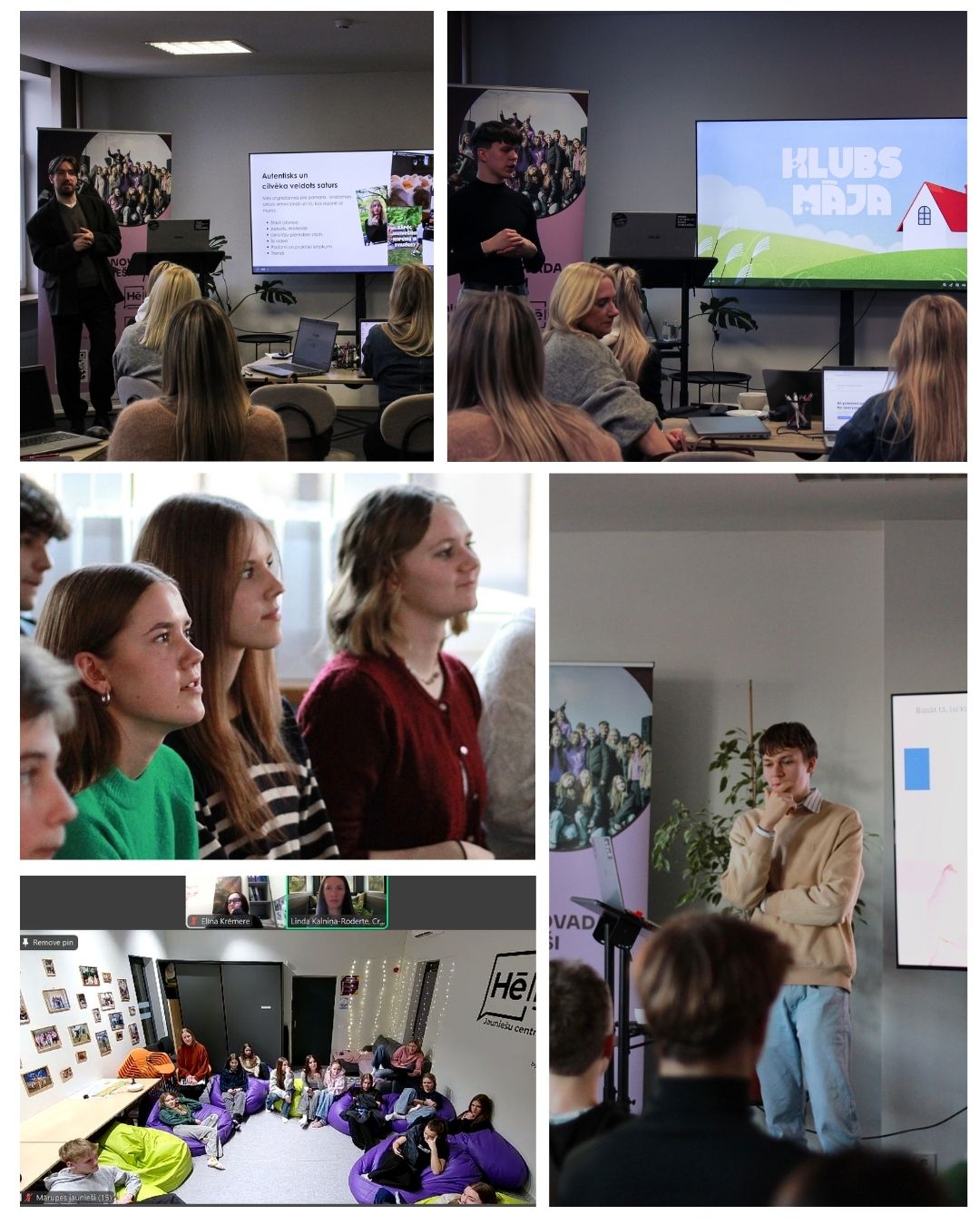 bilžu kolāža ar jauniešiem pasākumos