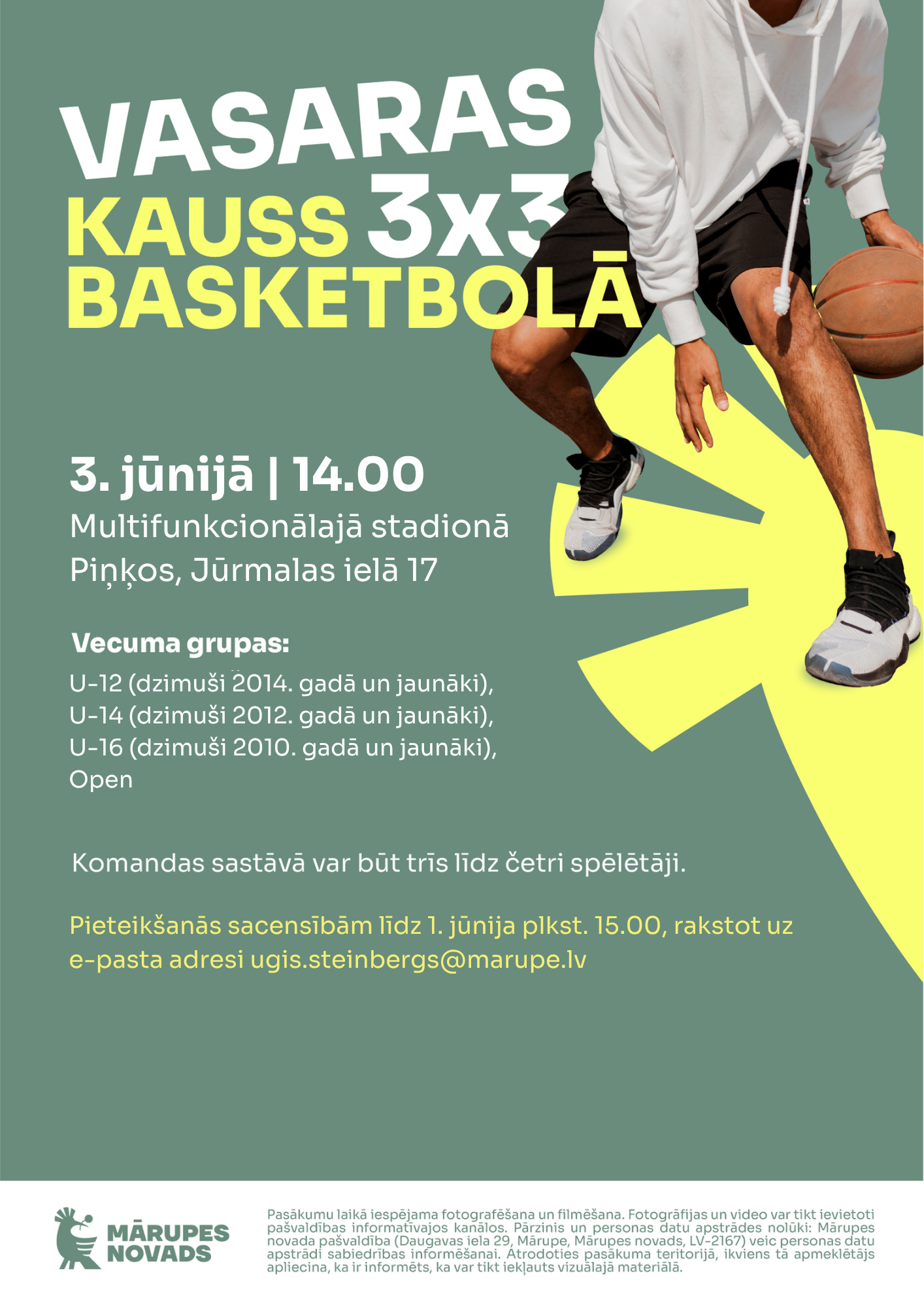 Zaļa afiša ar krāsainiem elementiem