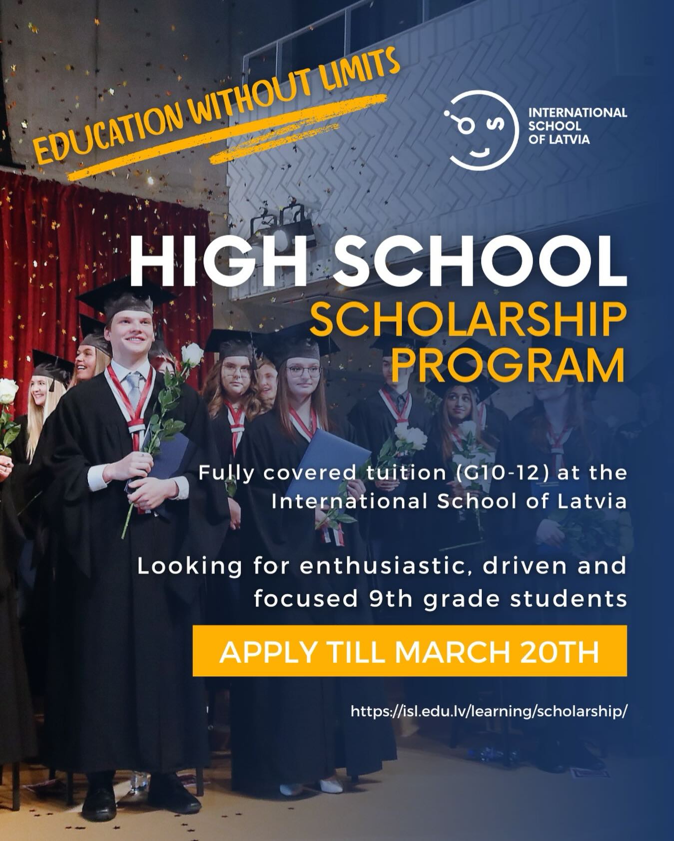 Zila afiša ar tekstiem un bildi