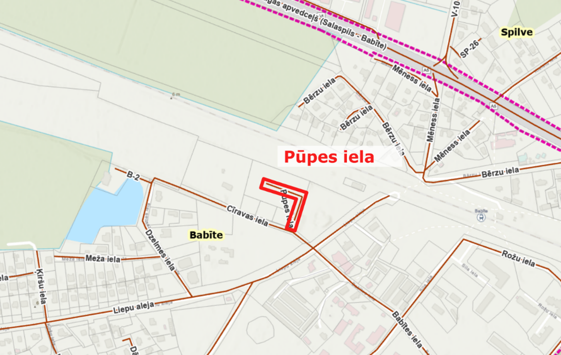 Karte Pūpes iela Babītes pagasta Babītē
