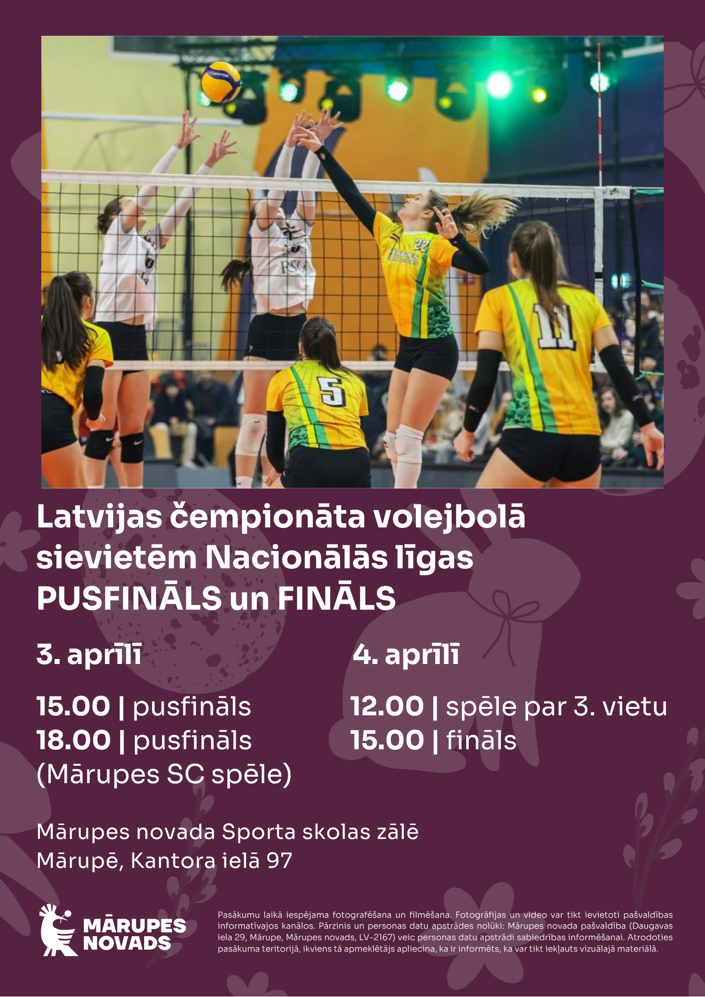 Violeta afiša ar krāsainiem elementiem