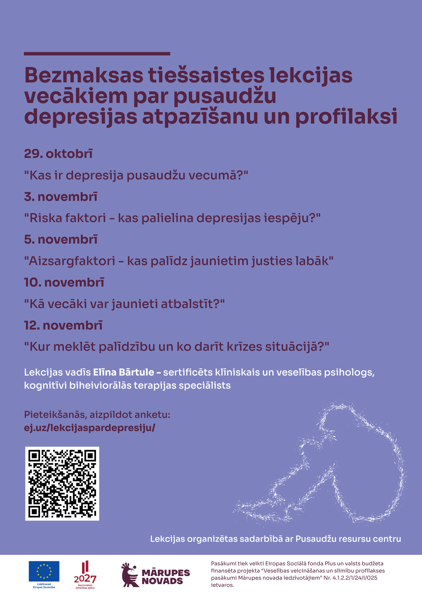 Violeta afiša ar krāsainiem elementiem