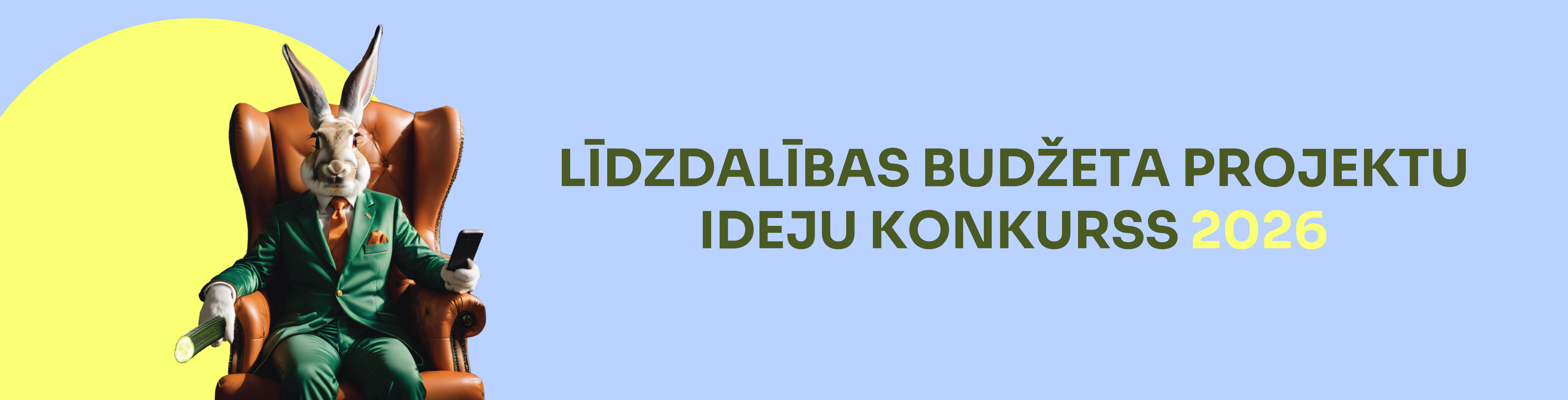 gaiši zils fons ar košu grafiku, zaķa tēla elementu un tekstu