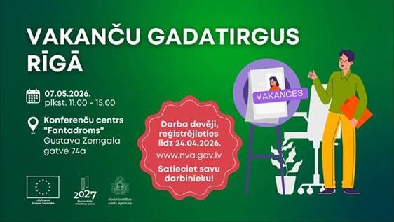 zaļš fons ar teksta un elementu grafiku