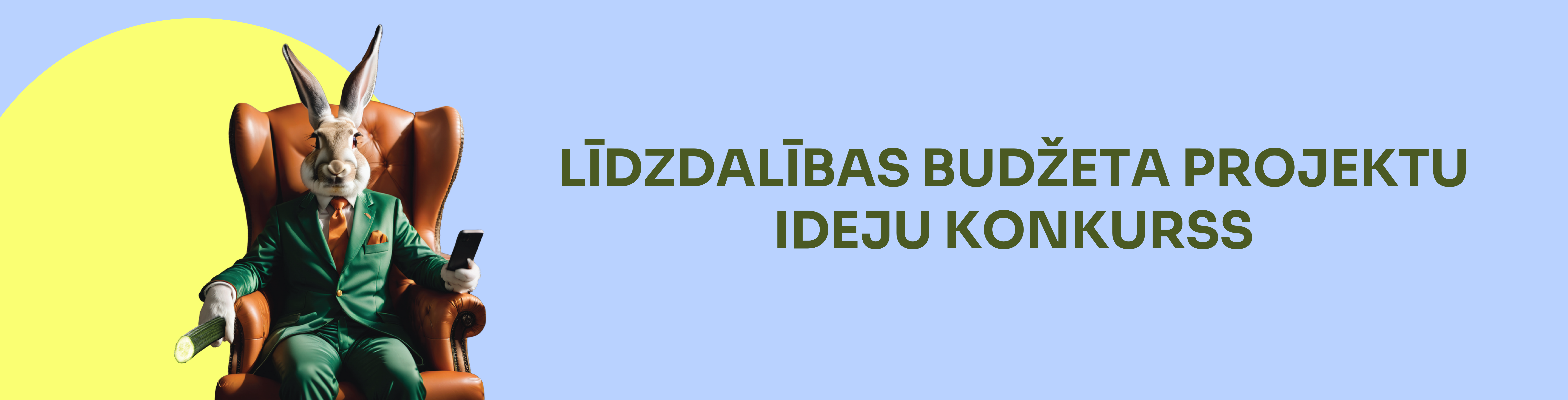 Gaiši zils fons ar krāsainu grafiku un zaķa figūru, tekstu