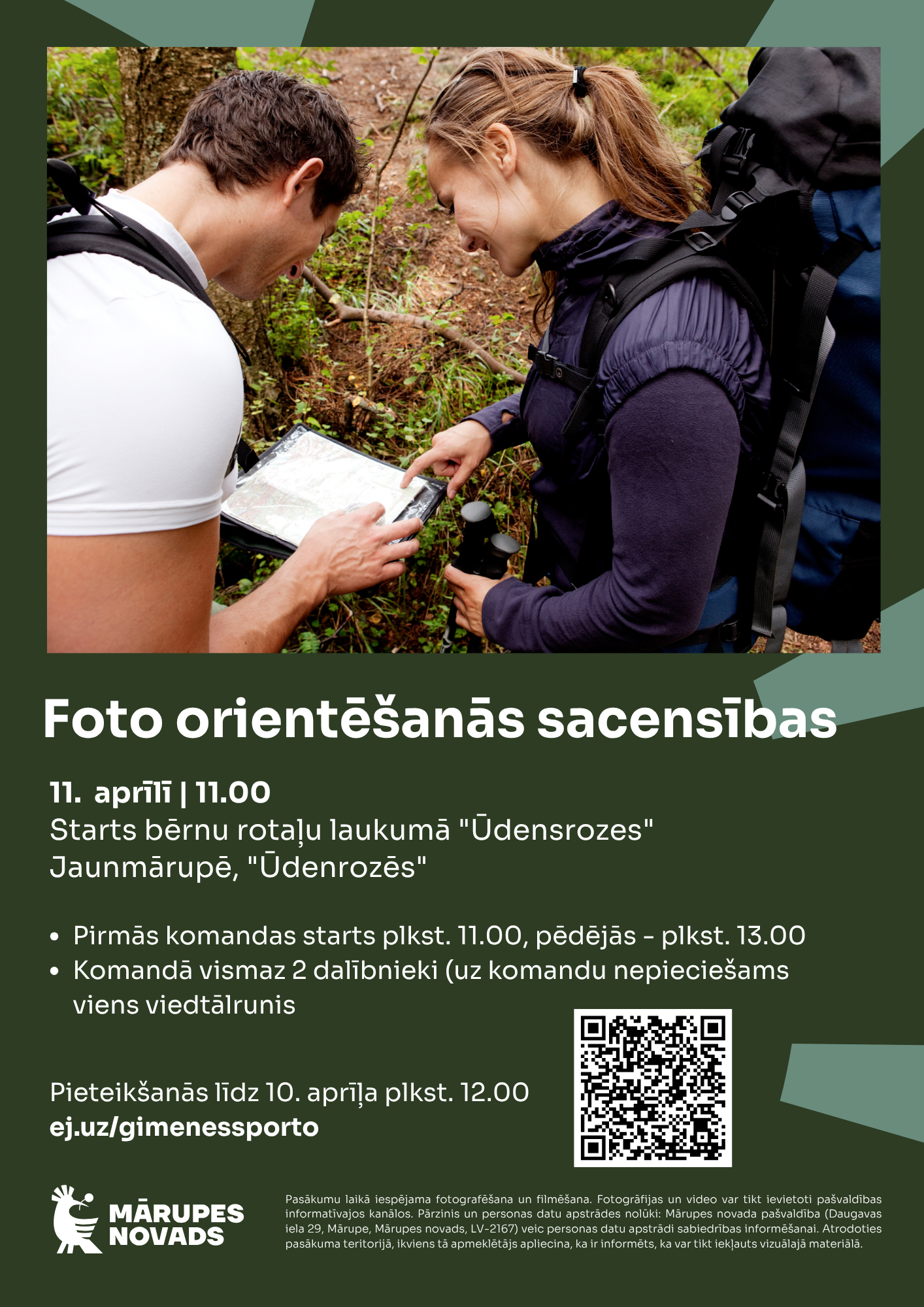 Zaļa afiša ar krāsainiem elementiem