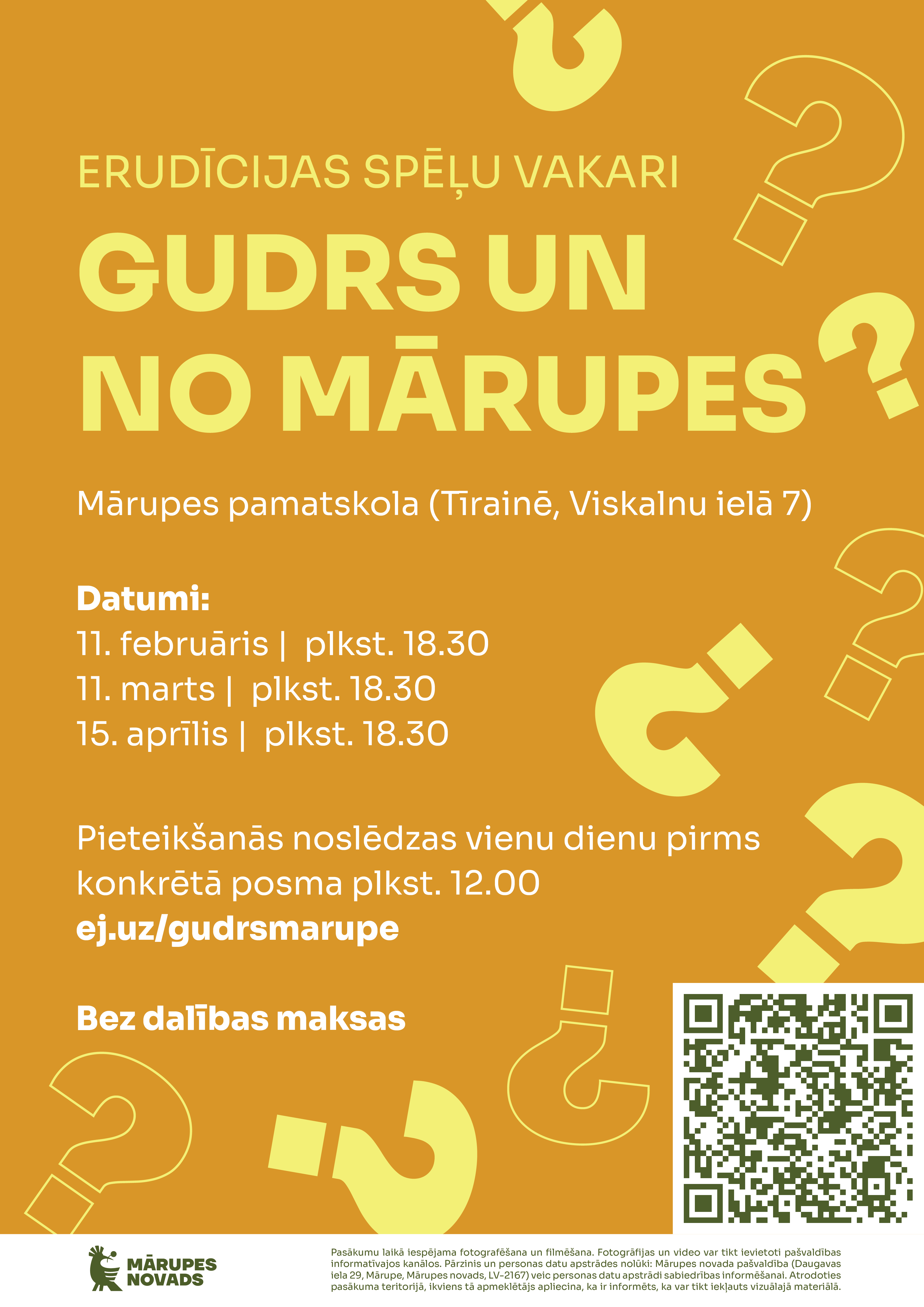 Oranža afiša ar krāsainiem tekstiem un elementiem