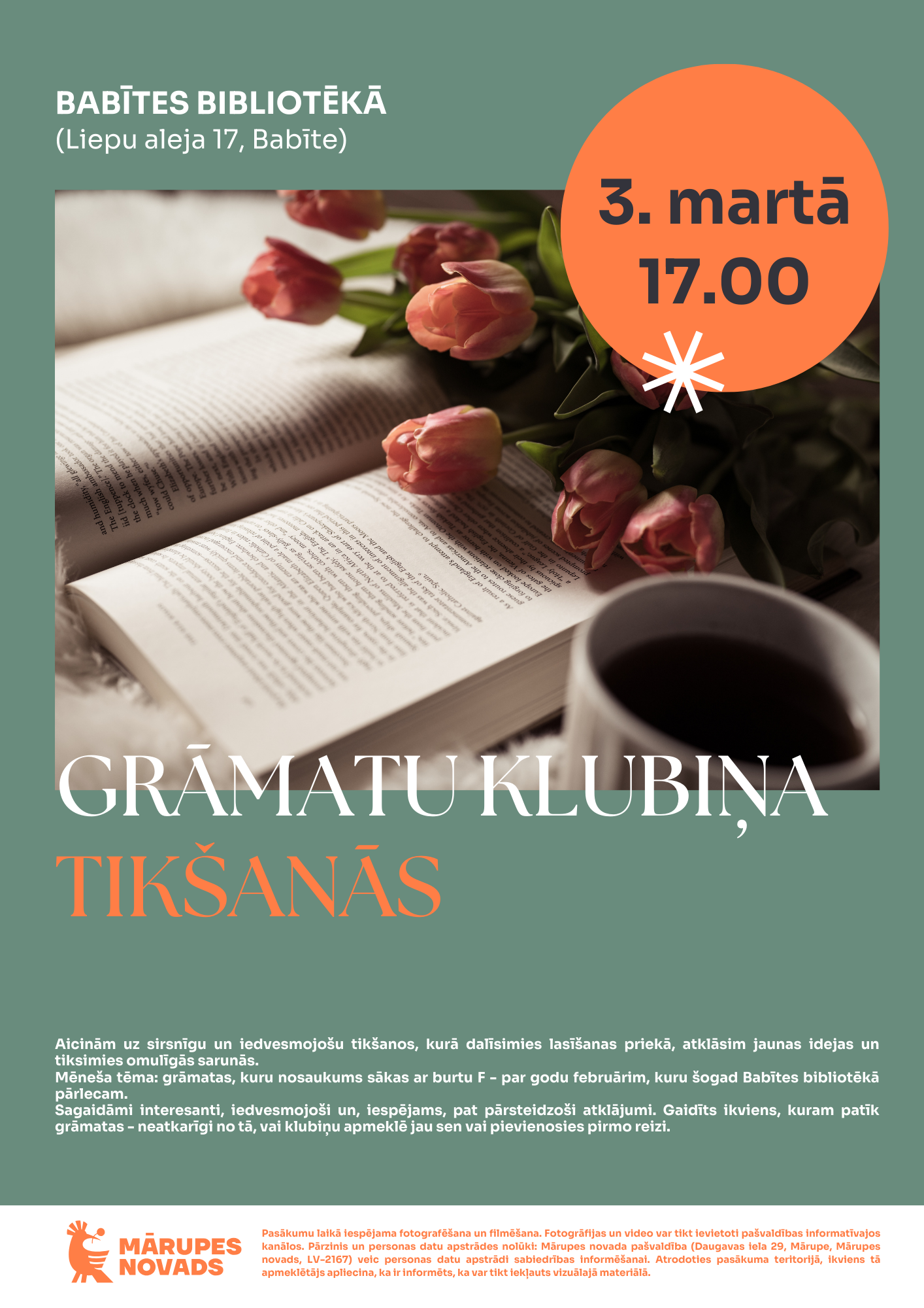 Zilgani zaļš fons ar krāsainu foto un teksta grafiku