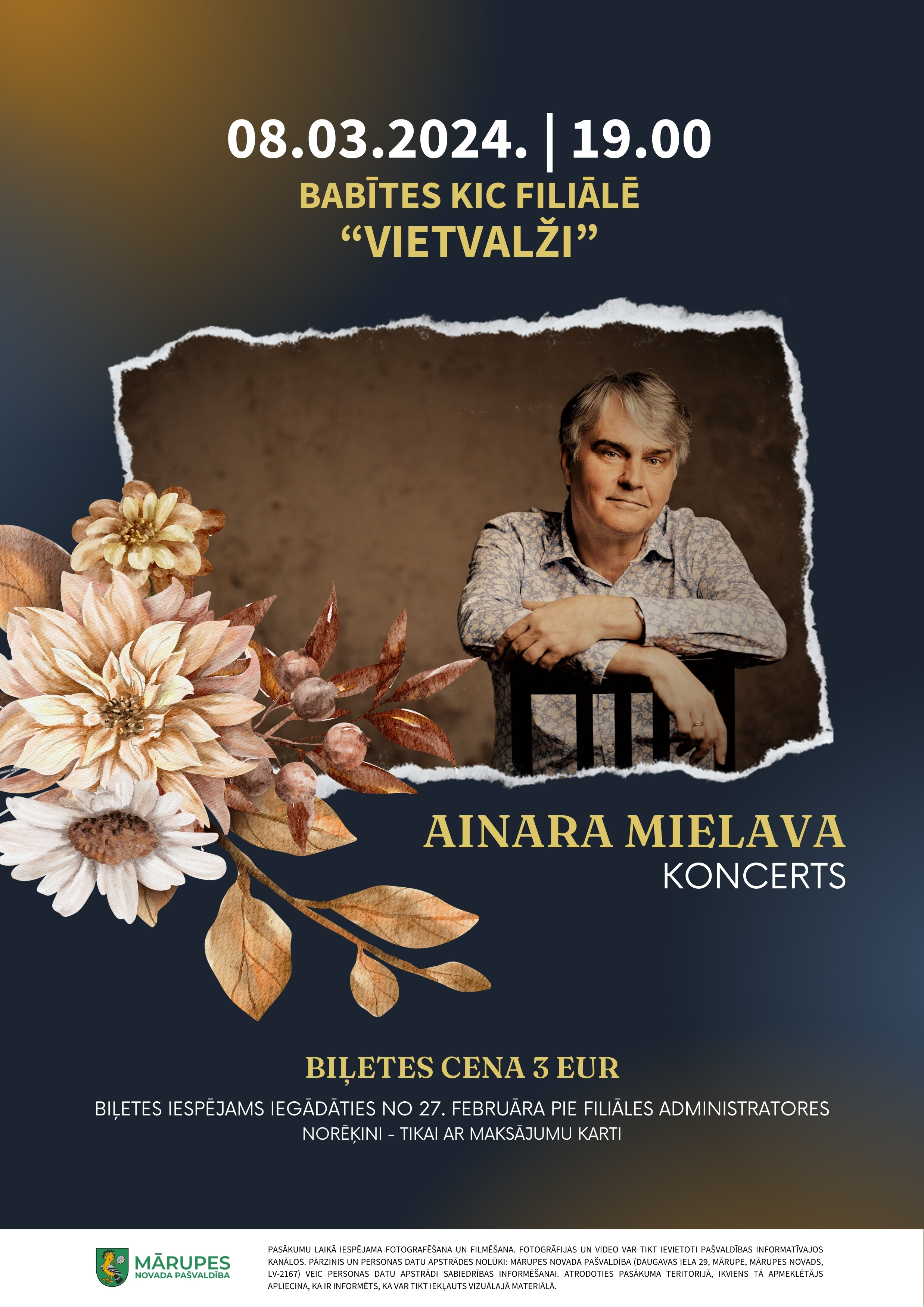 Mūziķis Ainars Mielavs 8. martā uzstāsies Babītes Kultūrizglītības centra filiālē VEITVALŽI, Salas pagasta Spuņciemā