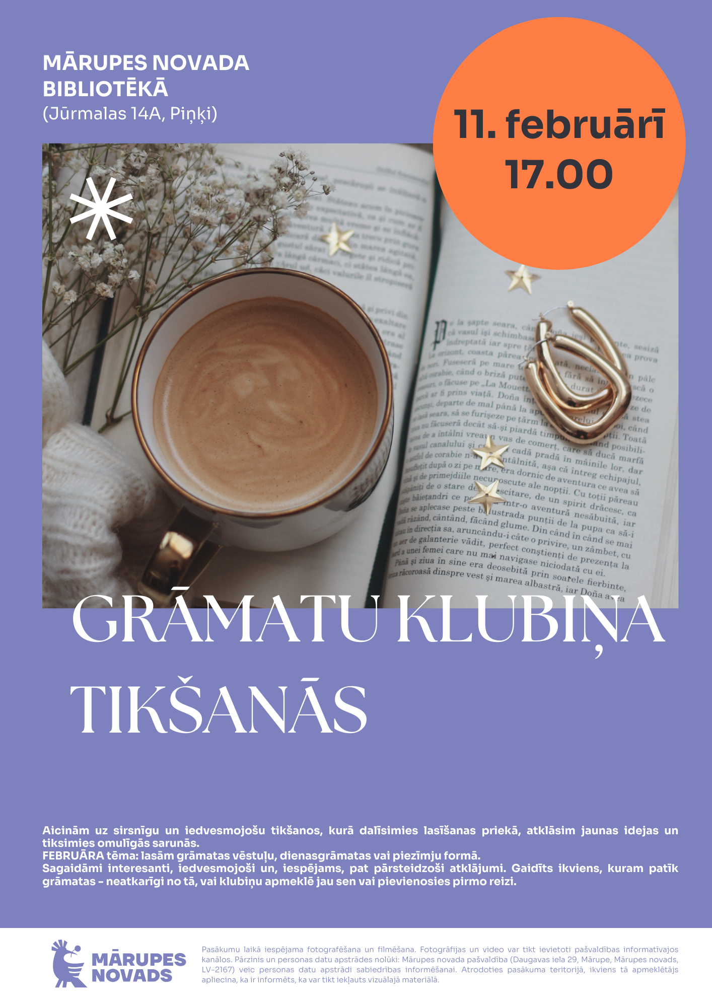 krāsains fons ar teksta grafiku par pasākumu bibliotēkā