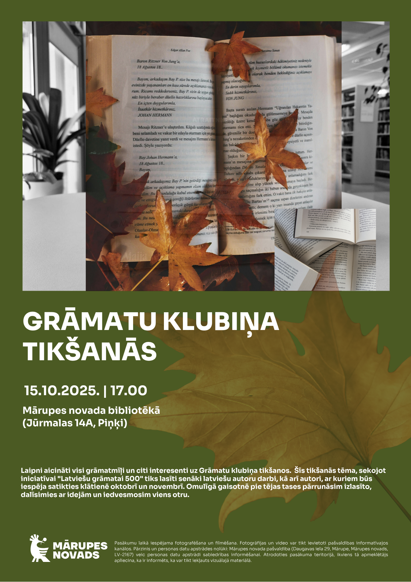 Zaļš fons ar krāsainām bildēm un tekstu
