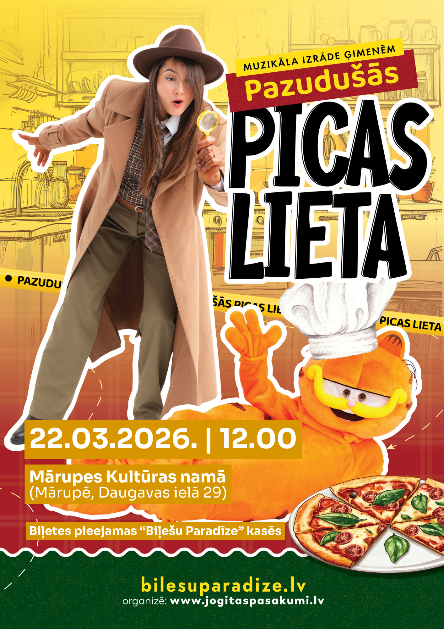 košs fons ar multfilmu varoņu tēlu atveidiem un teksta grafiku