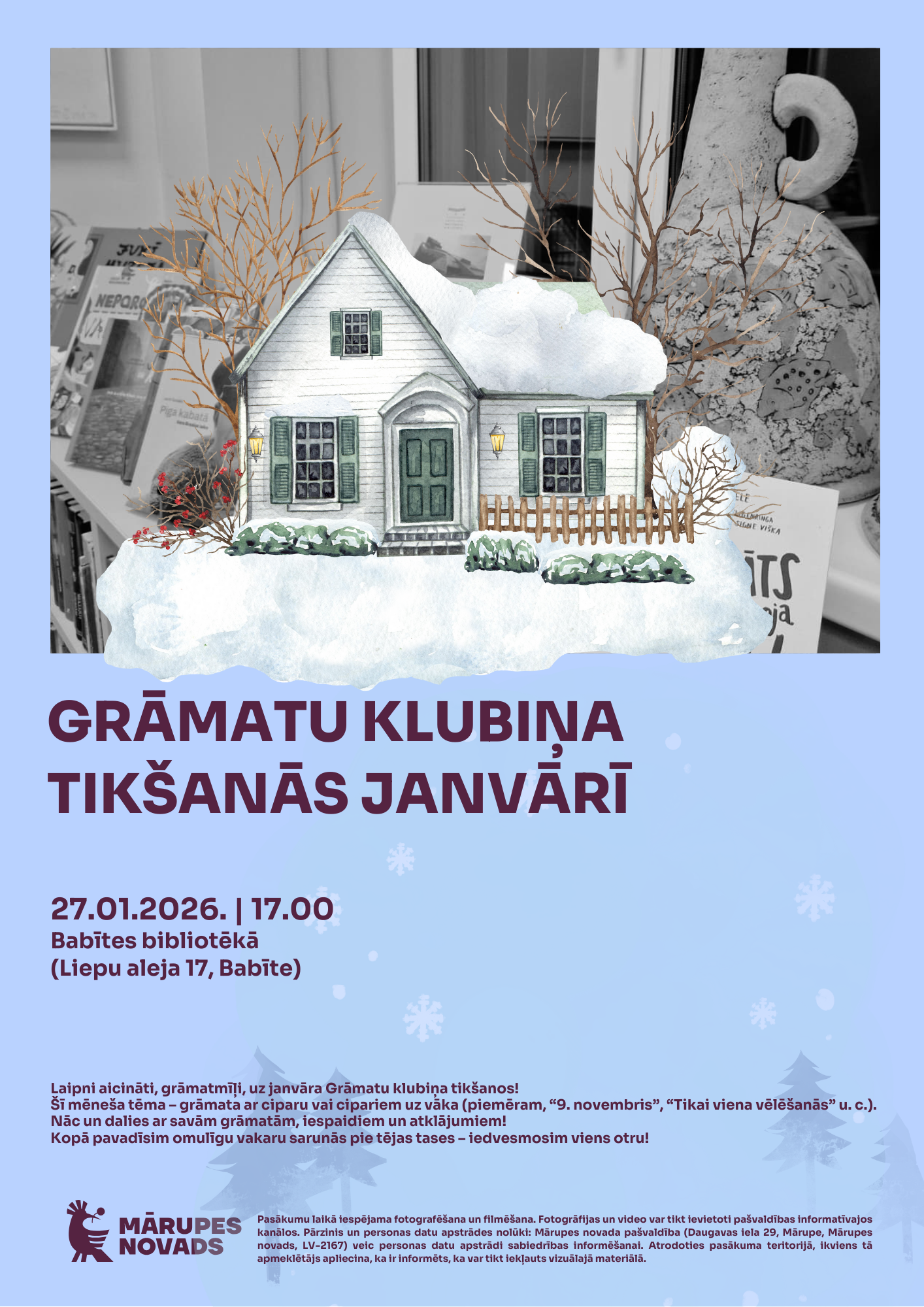 Gaiši zils fons ar tekstu un attēlu