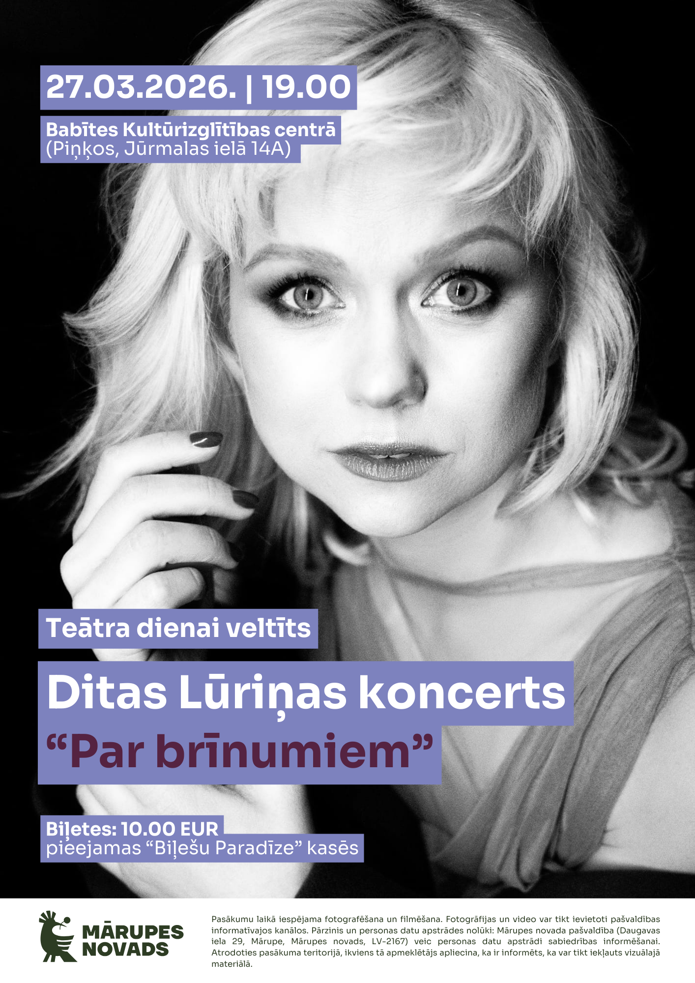 melnbalta afiša ar sivietes portretu un info