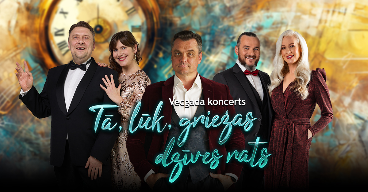 Krāsains foto ar mākslinieku portretiem un tekstu par pasākumu