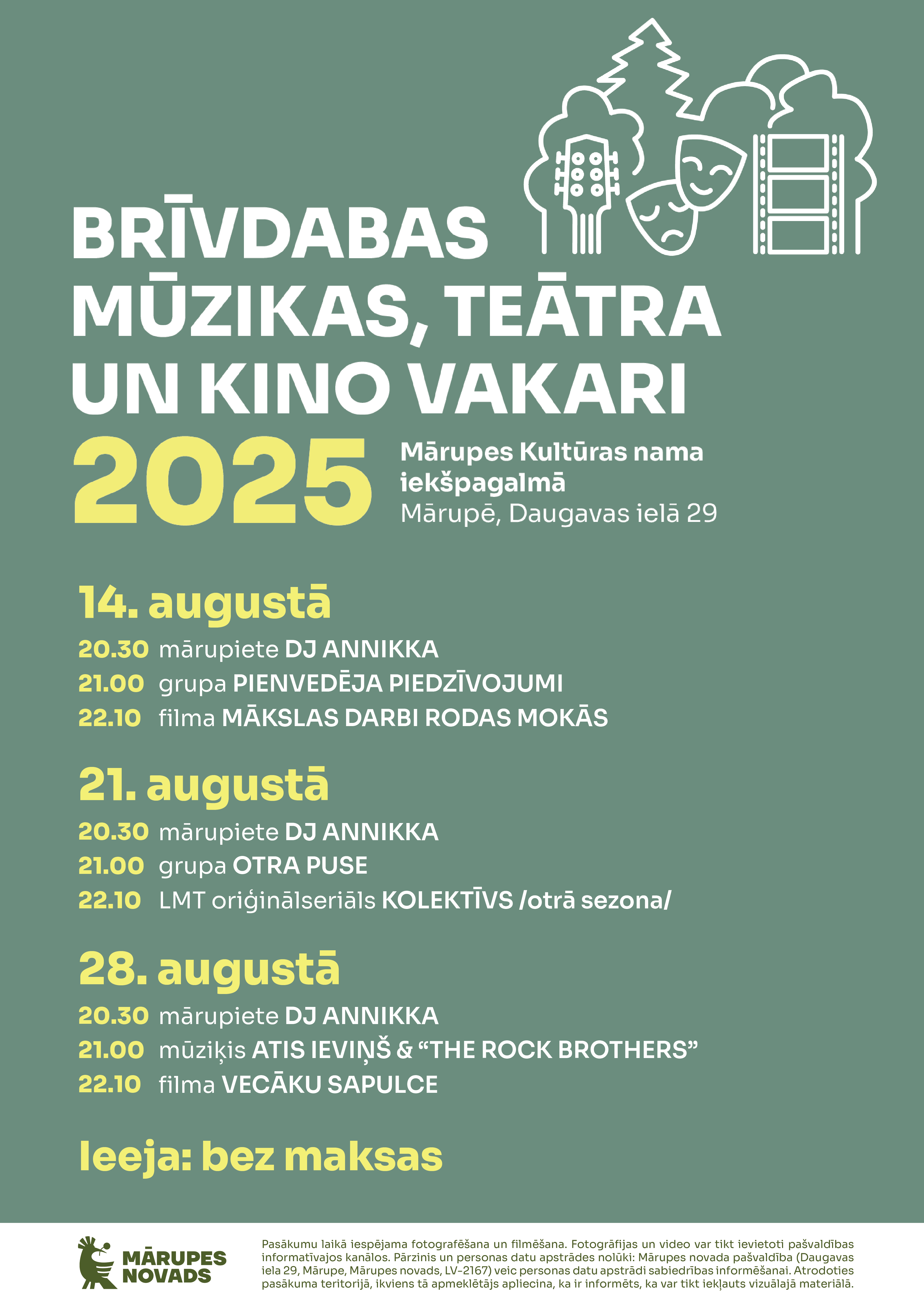 zaļš fons ar krāsainu tekstu un grafiku virsū