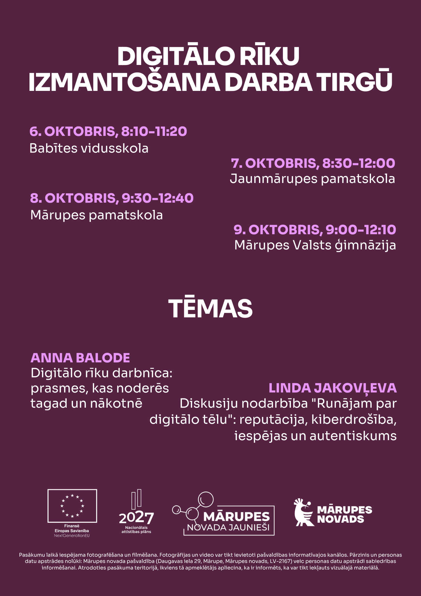 Violets fons ar baltu teksta grafiku