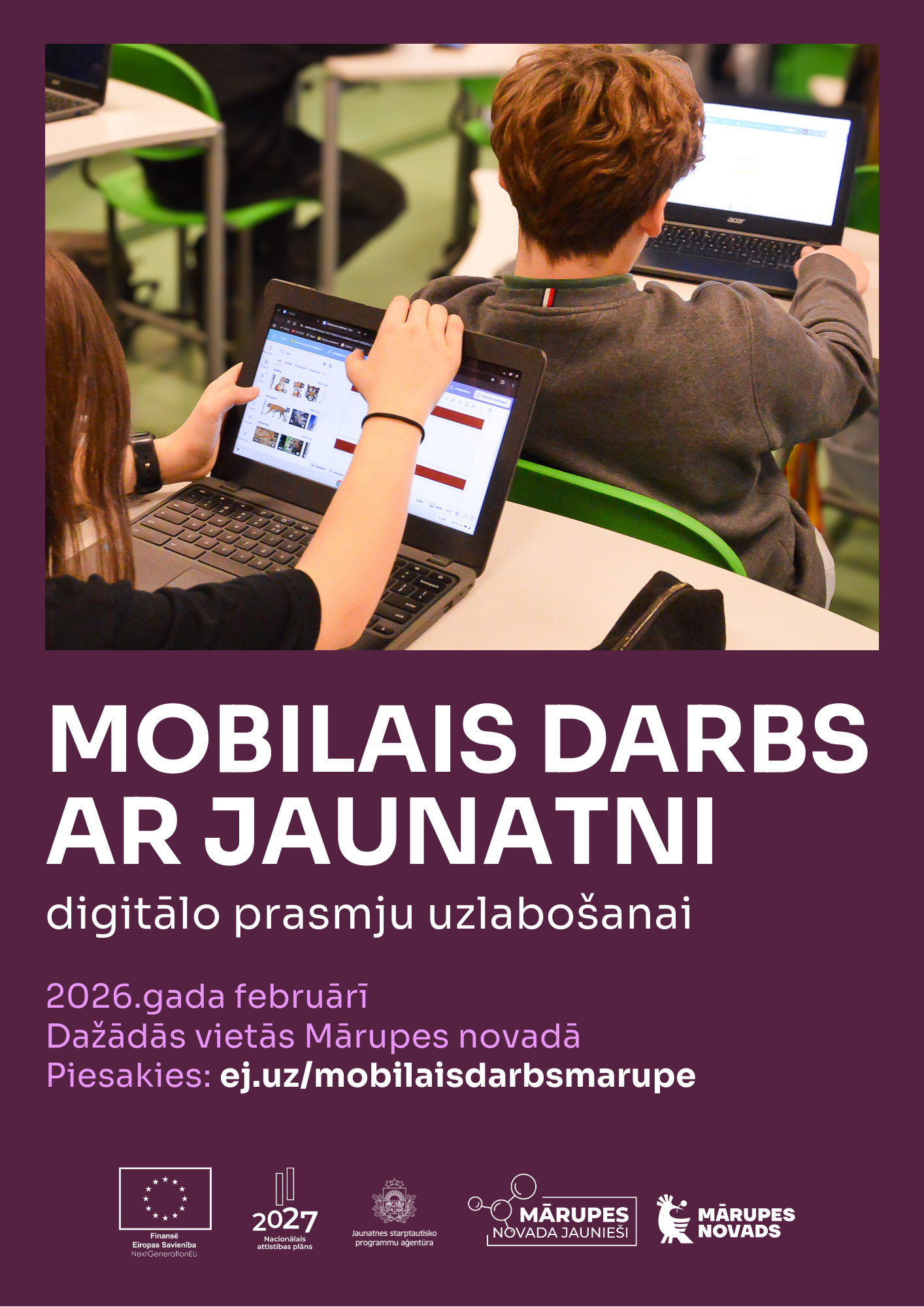 uz lillā fona tekstuāls info par nodarbību laikiem