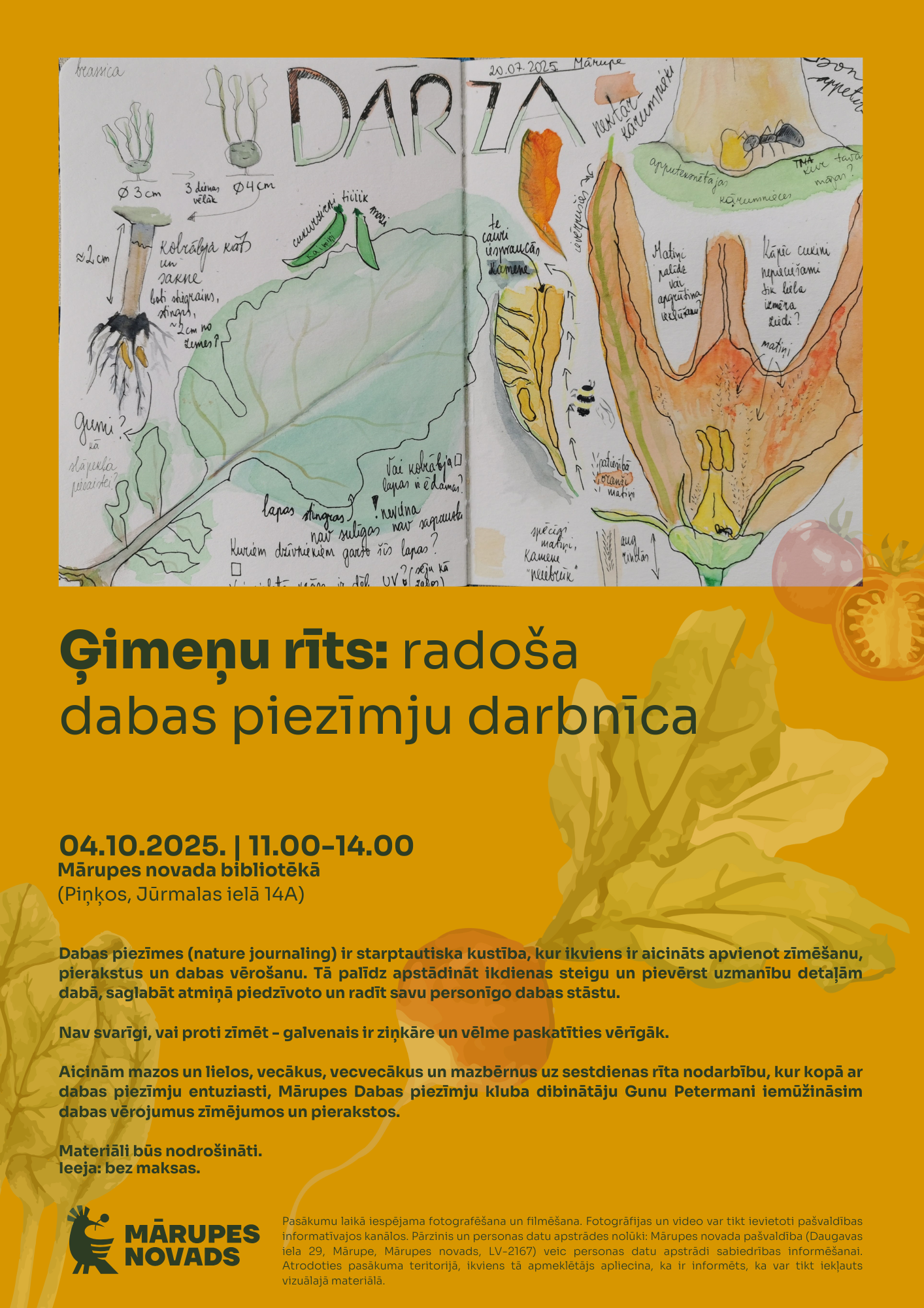 Koši dzeltens fons ar krāsainu dabas grafiku un tekstu