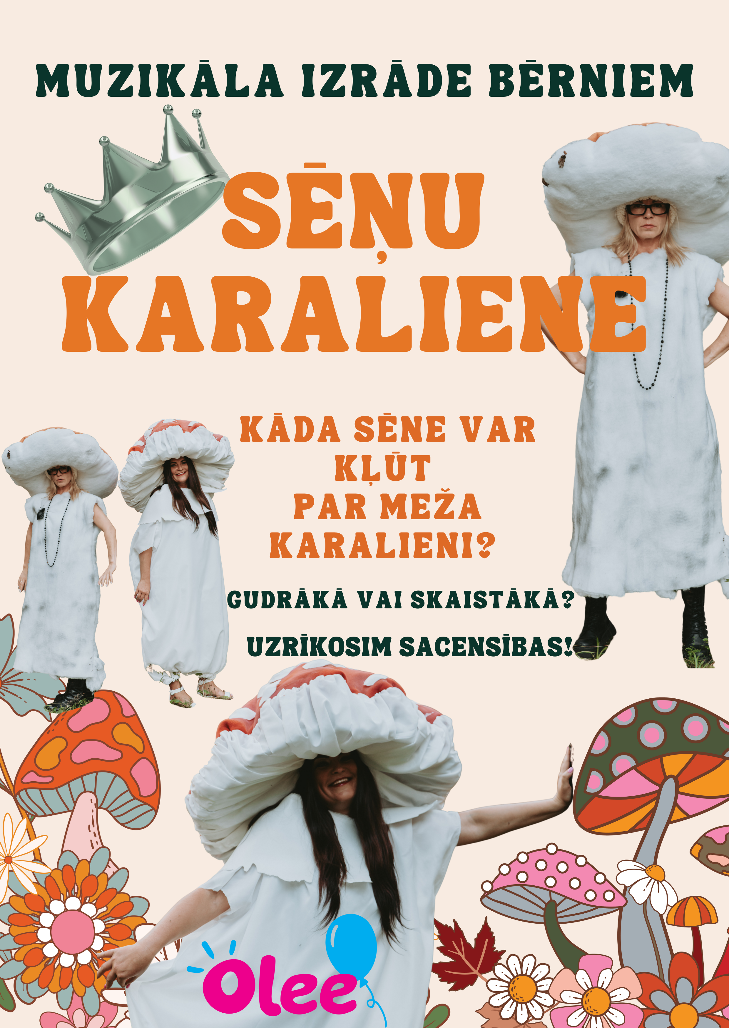 Gaišs fons ar krāsainu grafiku un tekstu par izrādi bērniem