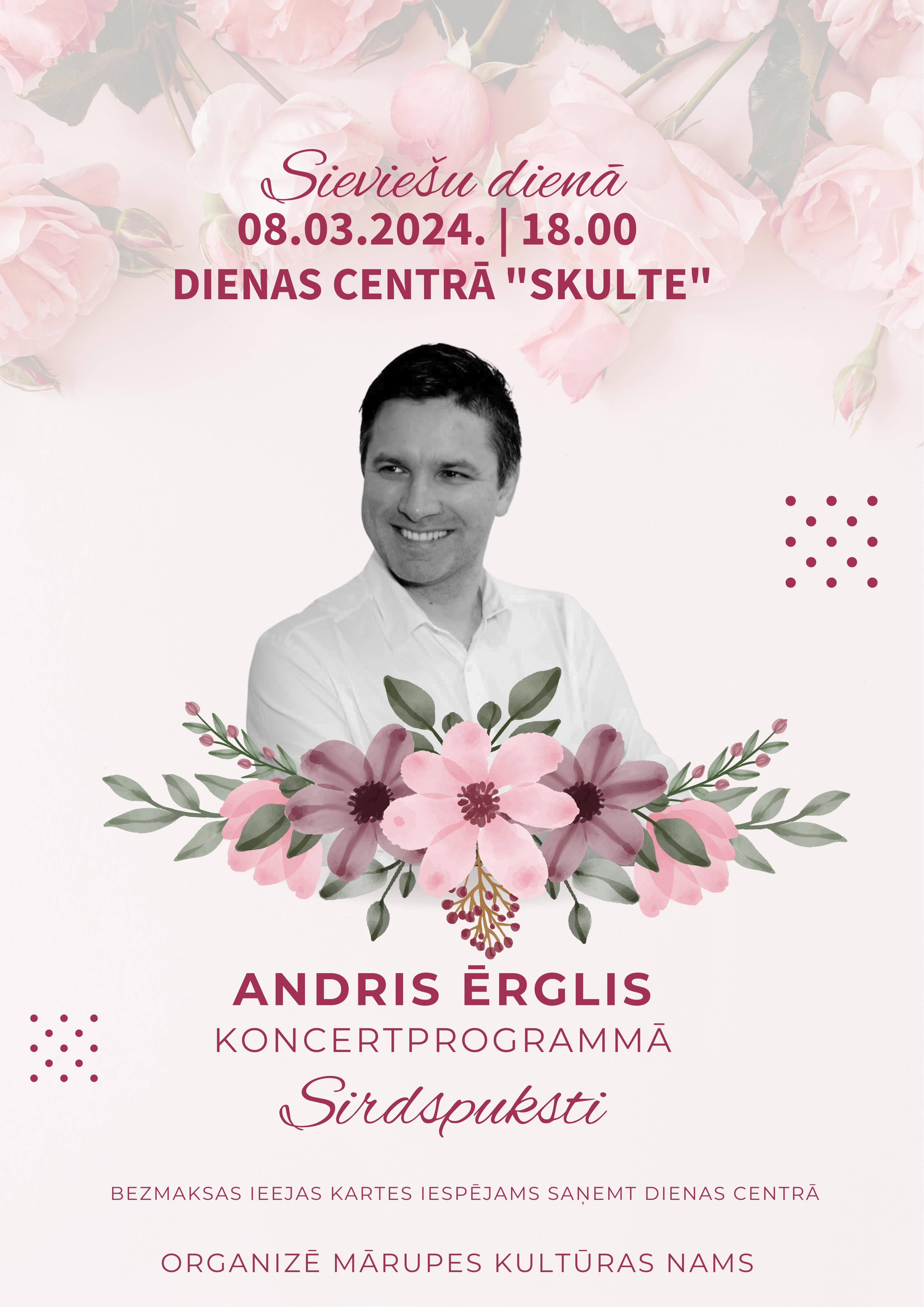 Dziedātājs Andris Ērglis ar koncertu uzstāsies dienas centrā SKULTE. 