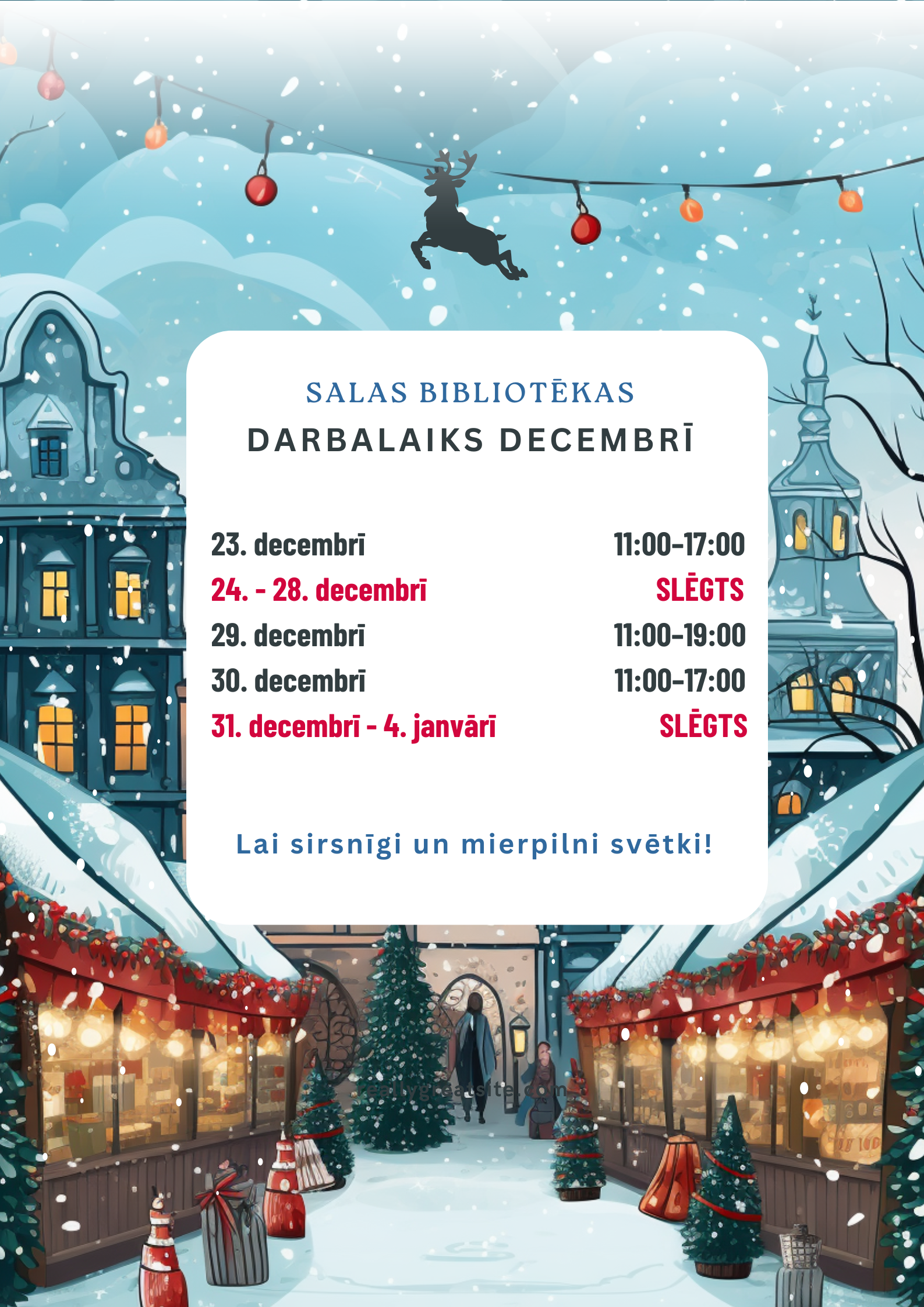 Ziemas skats ar teksta grafiku par darbalaiku