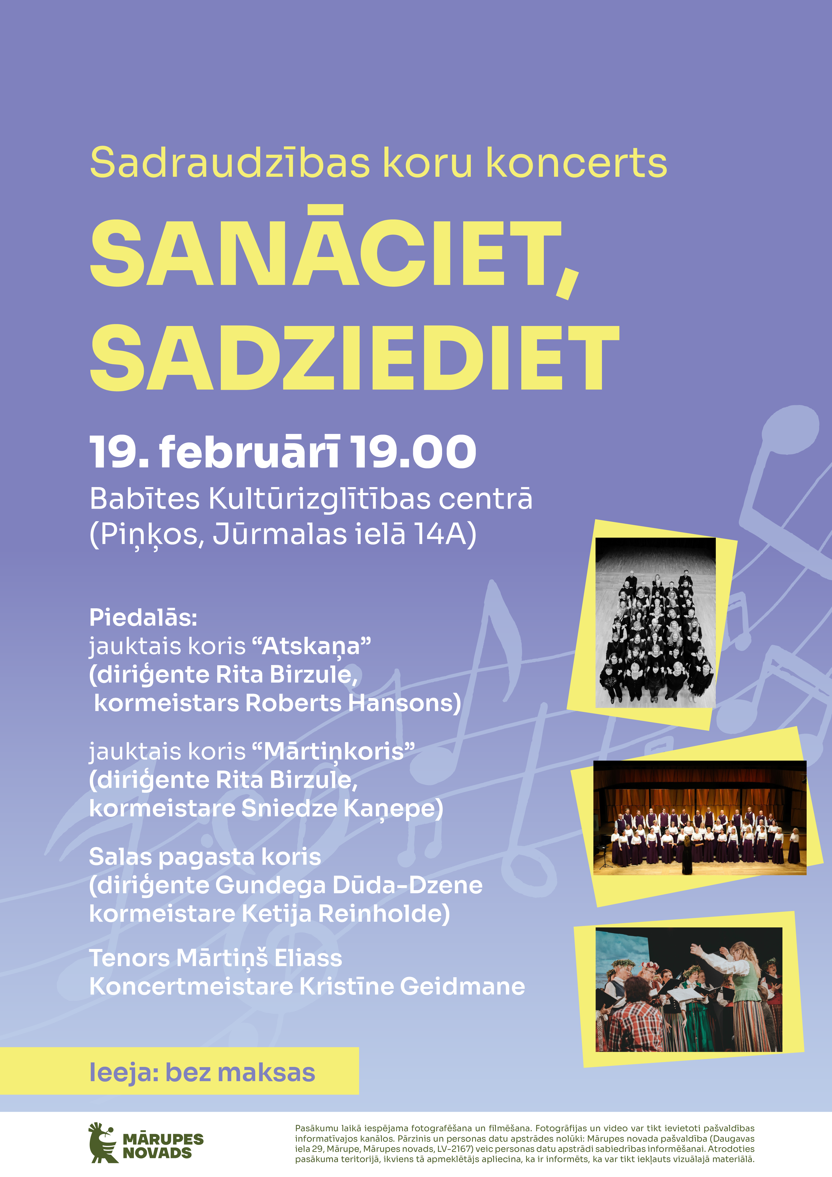 Violets fons ar krāsainu grafiku un tekstu par pasākumu