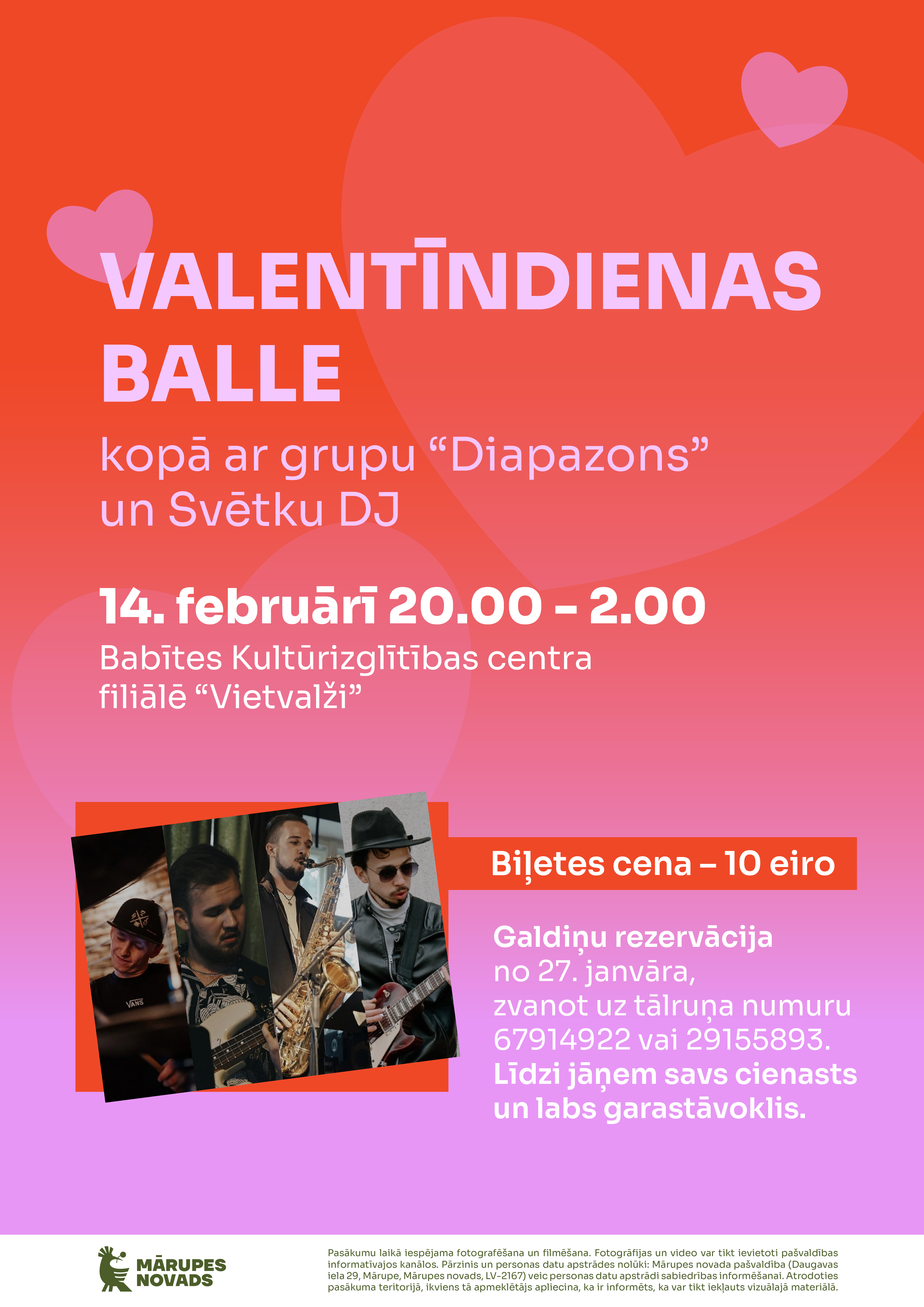 Koši rozā un sarkans fons ar teksta grafiku