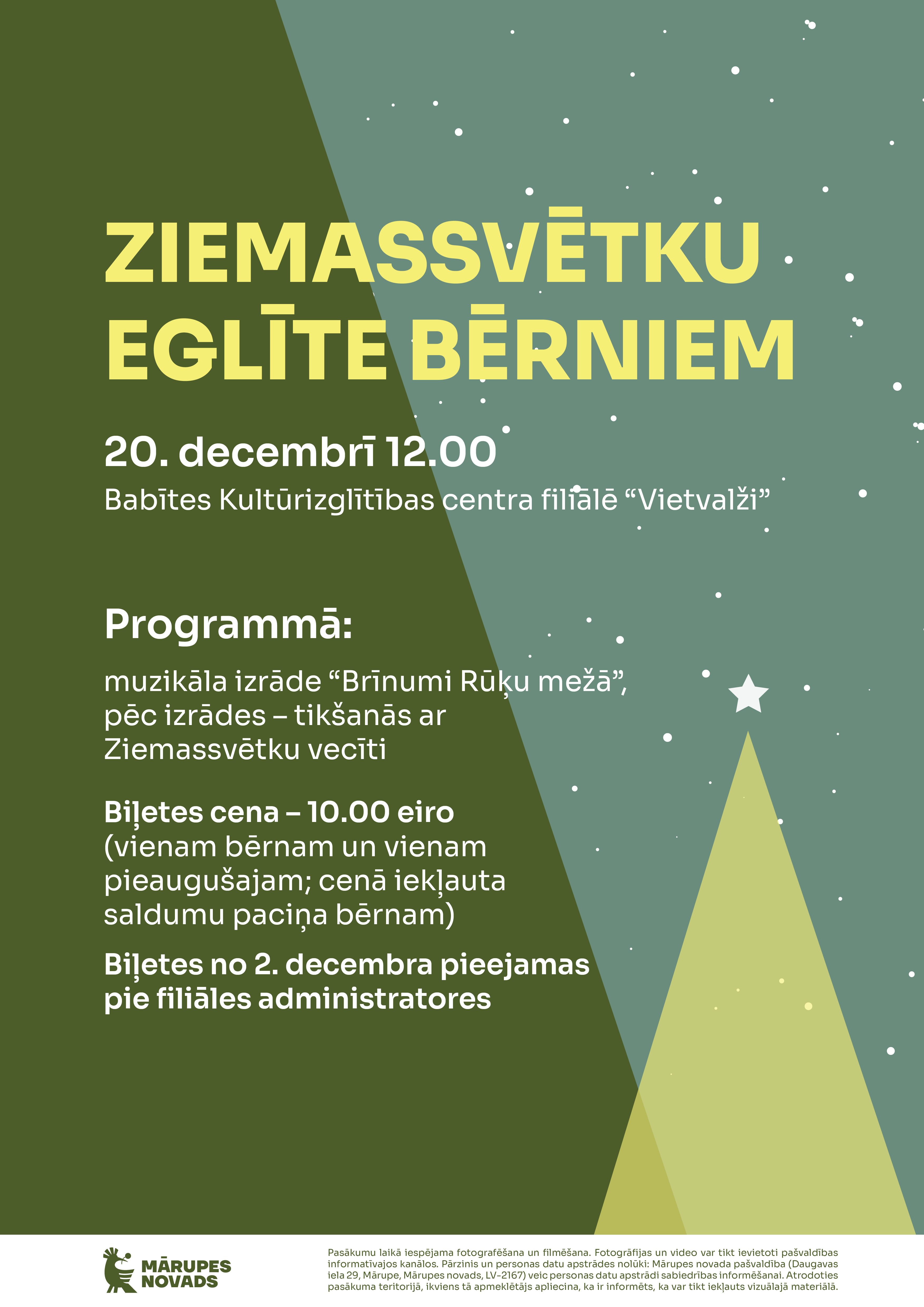 Zaļš fons ar krāsainu elementu un teksta grafiku