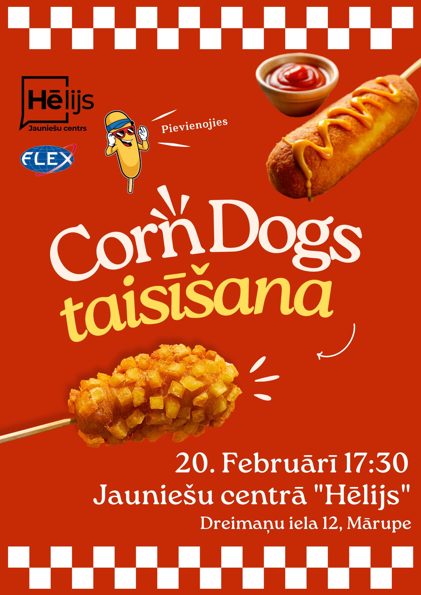 Košs fons ar ēdiena foto un teksta grafiku 