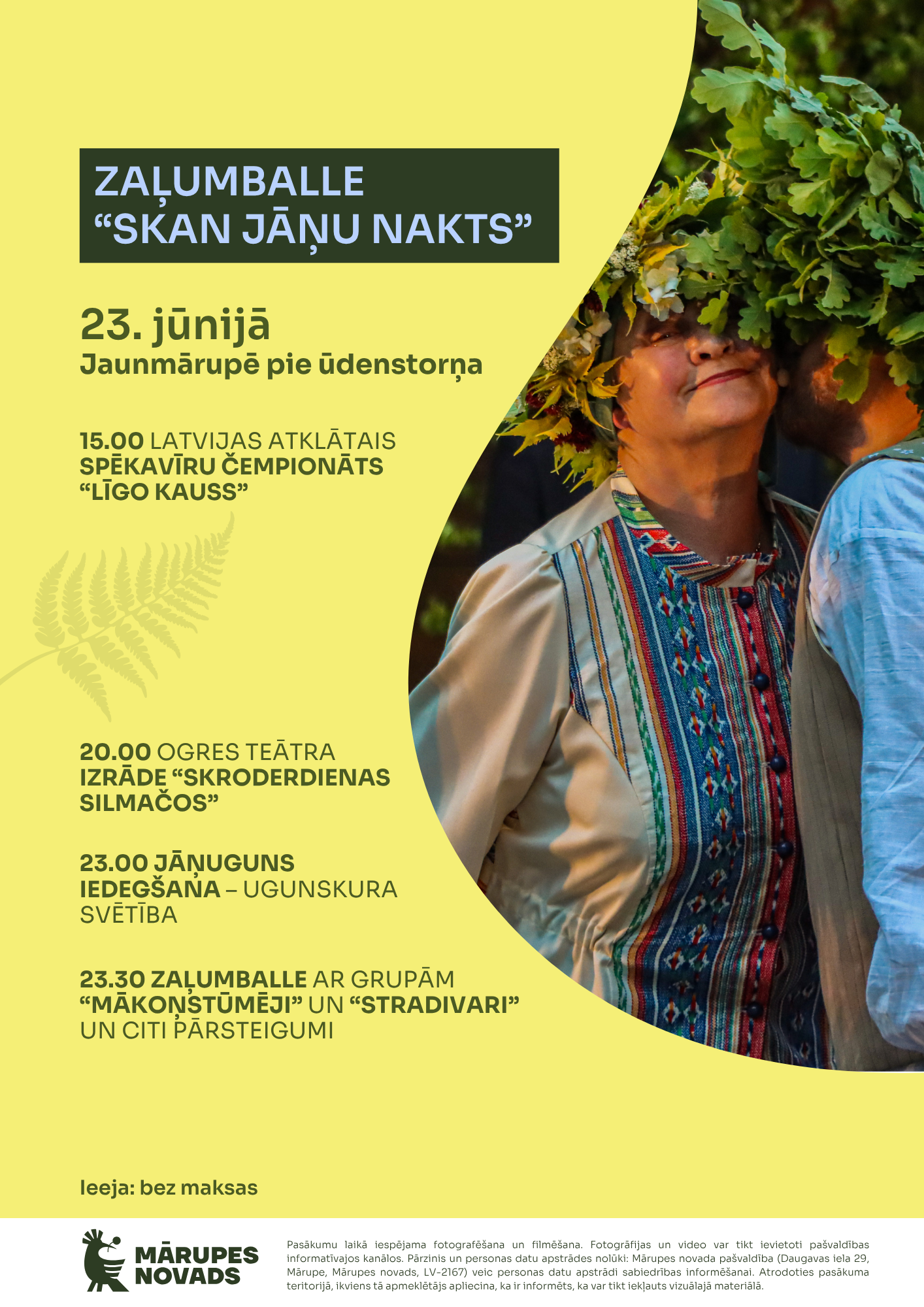 Dzeltens fons ar deju attēlu un tekstu