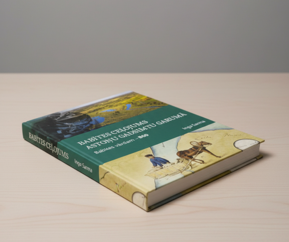 krāsains grāmatas vāks uz gaiša galda fona