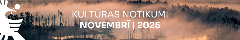 Purva skats saullēktā ar baltu teksta un elementu grafiku par pasākumiem novembrī