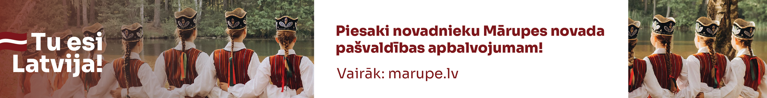 Vizuāls baneris ar meitenēm tautastērpos un tekstu par apbalvojumiem