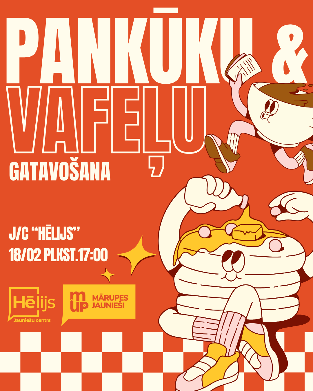 košs fons ar krāsainiem elementiem un teksta grafiku par pasākumu