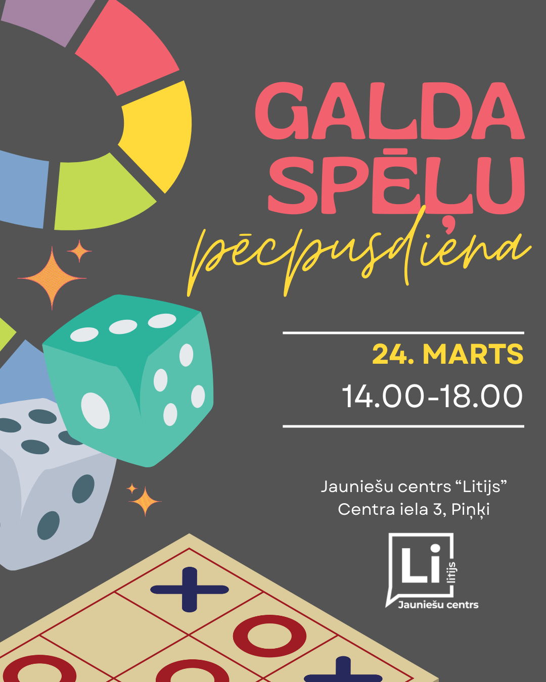 fons ar krāsainu elementu un teksta grafiku