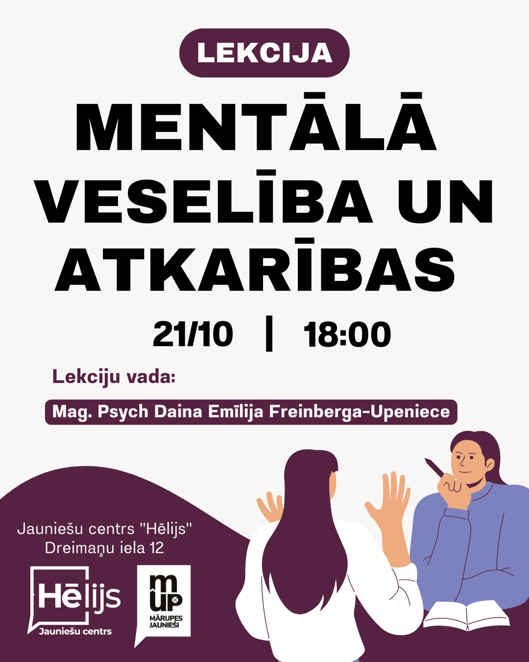 Gaišs fons un violeti elementi ar teksta un citu grafiku