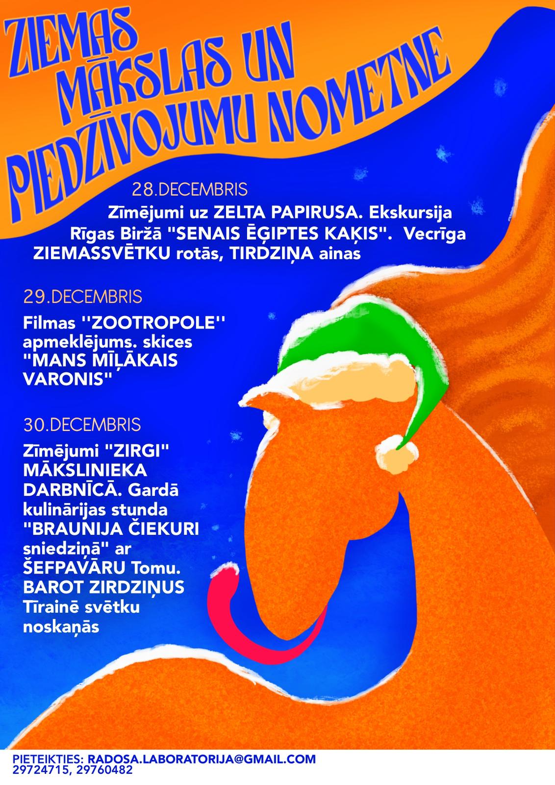 koši oranži zila pasākuma afiša ar teksta un grafikas elementiem