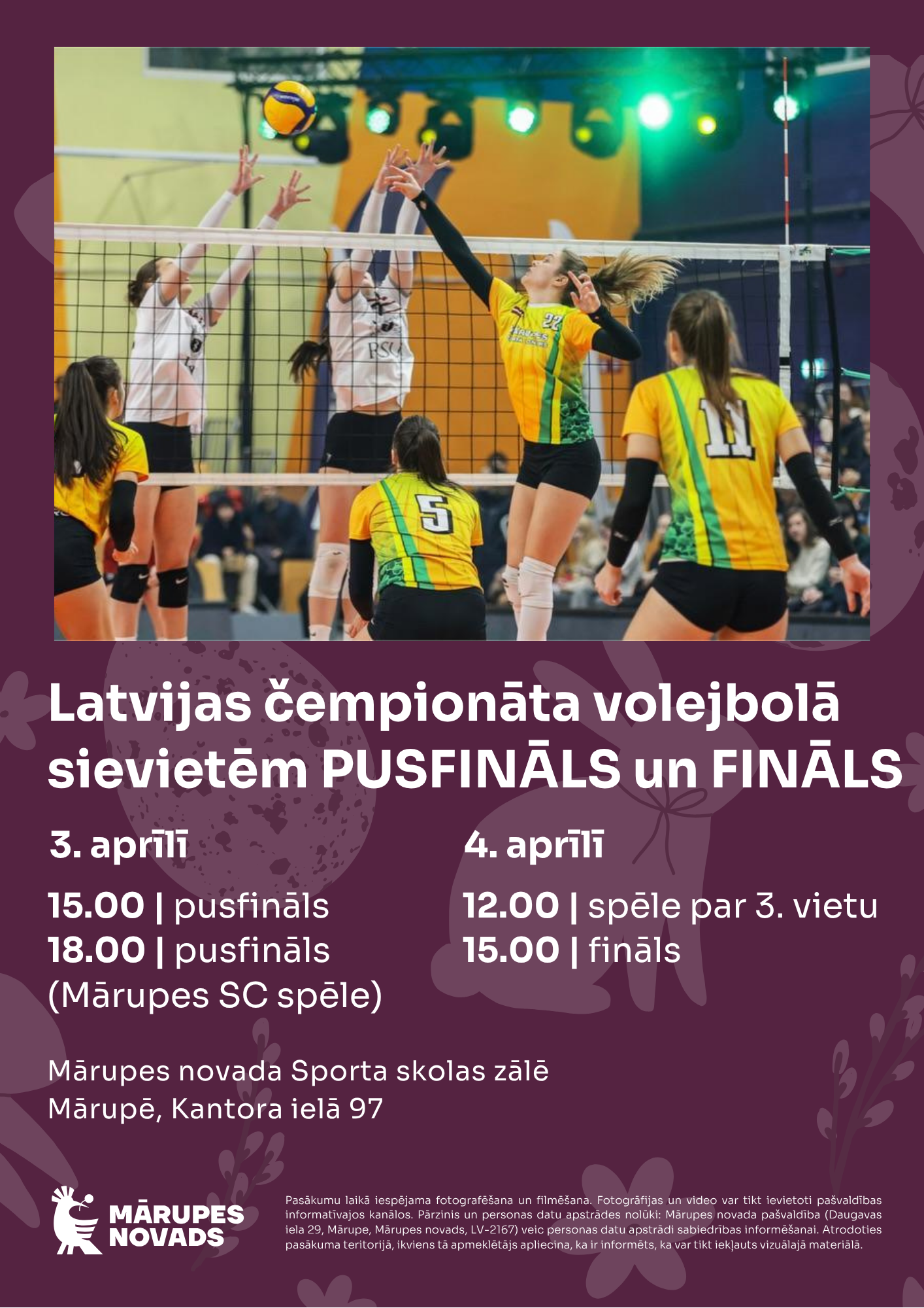 Violeta afiša ar krāsainiem elementiem