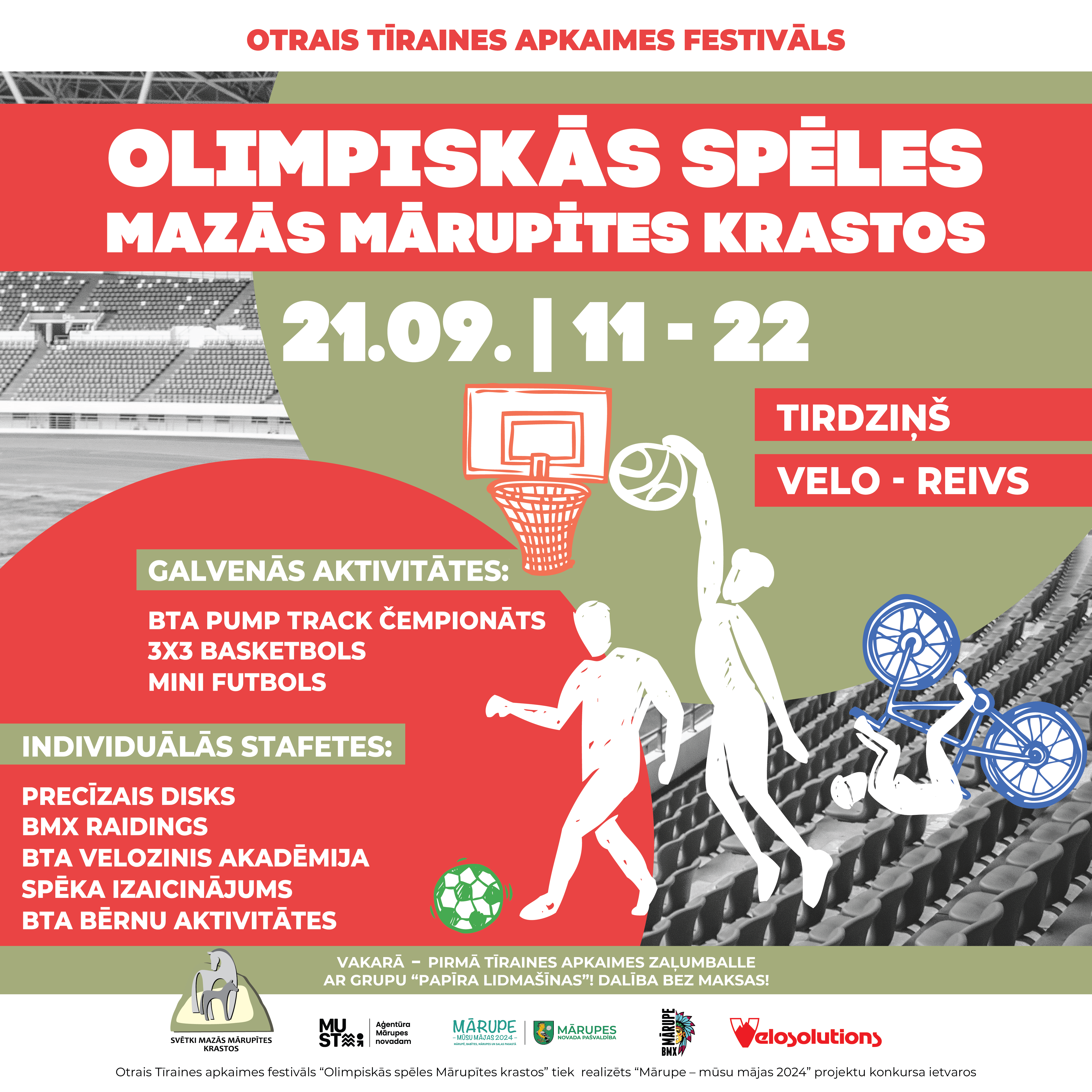 Plakāts, kurā atspoguļotas Tīrainas apkaimes festivāla aktivitātes