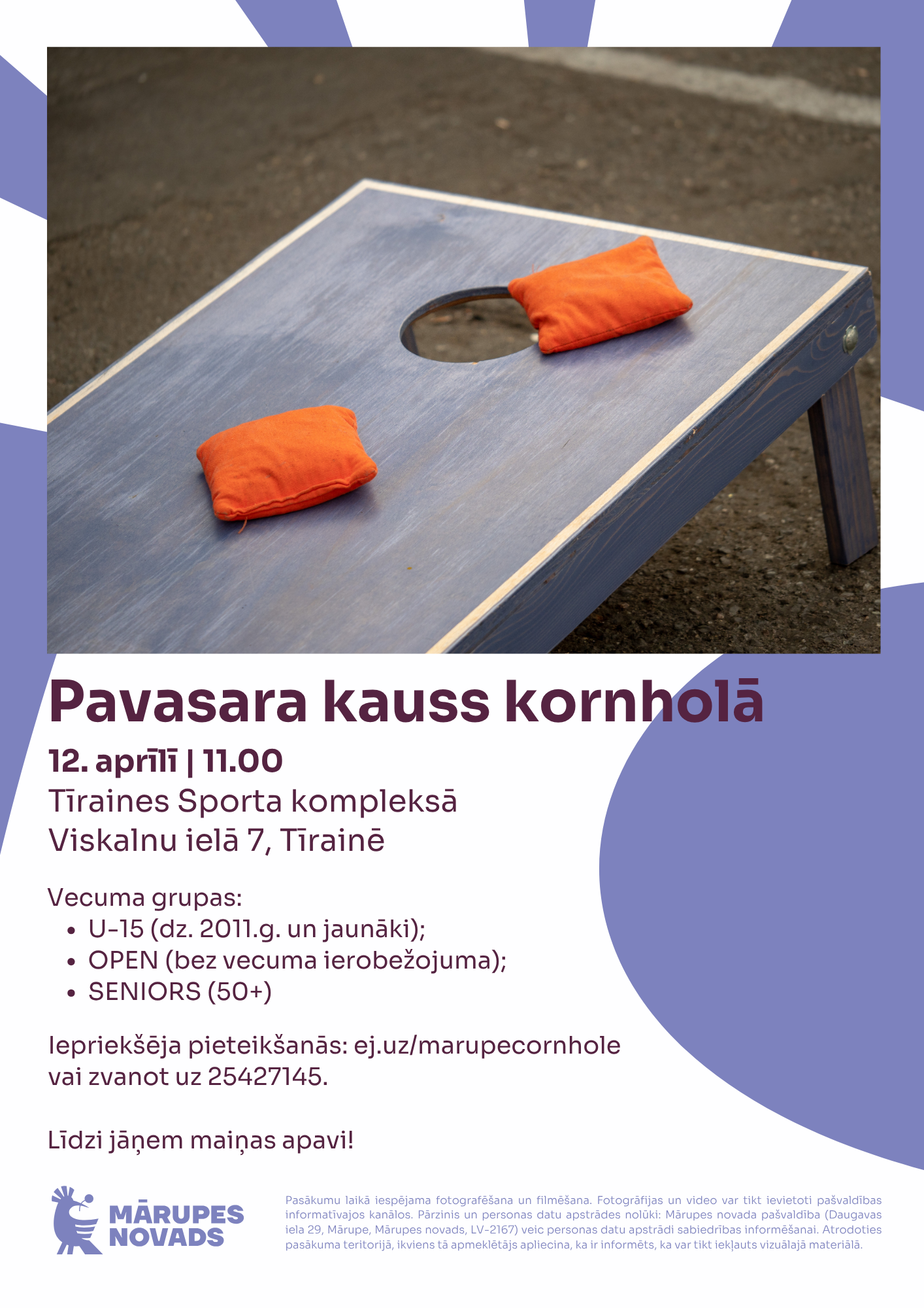 Violeta afiša ar krāsainiem elementiem